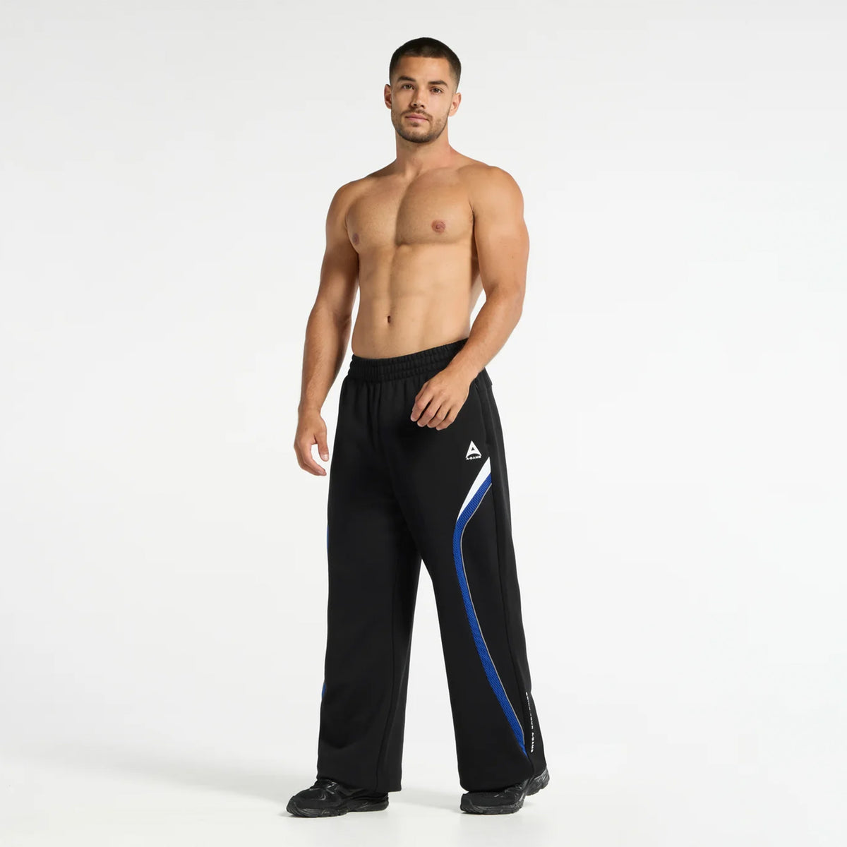 Men's Mesh Panelled Straight Leg Sweat Pants - Black / Cobalt Blue