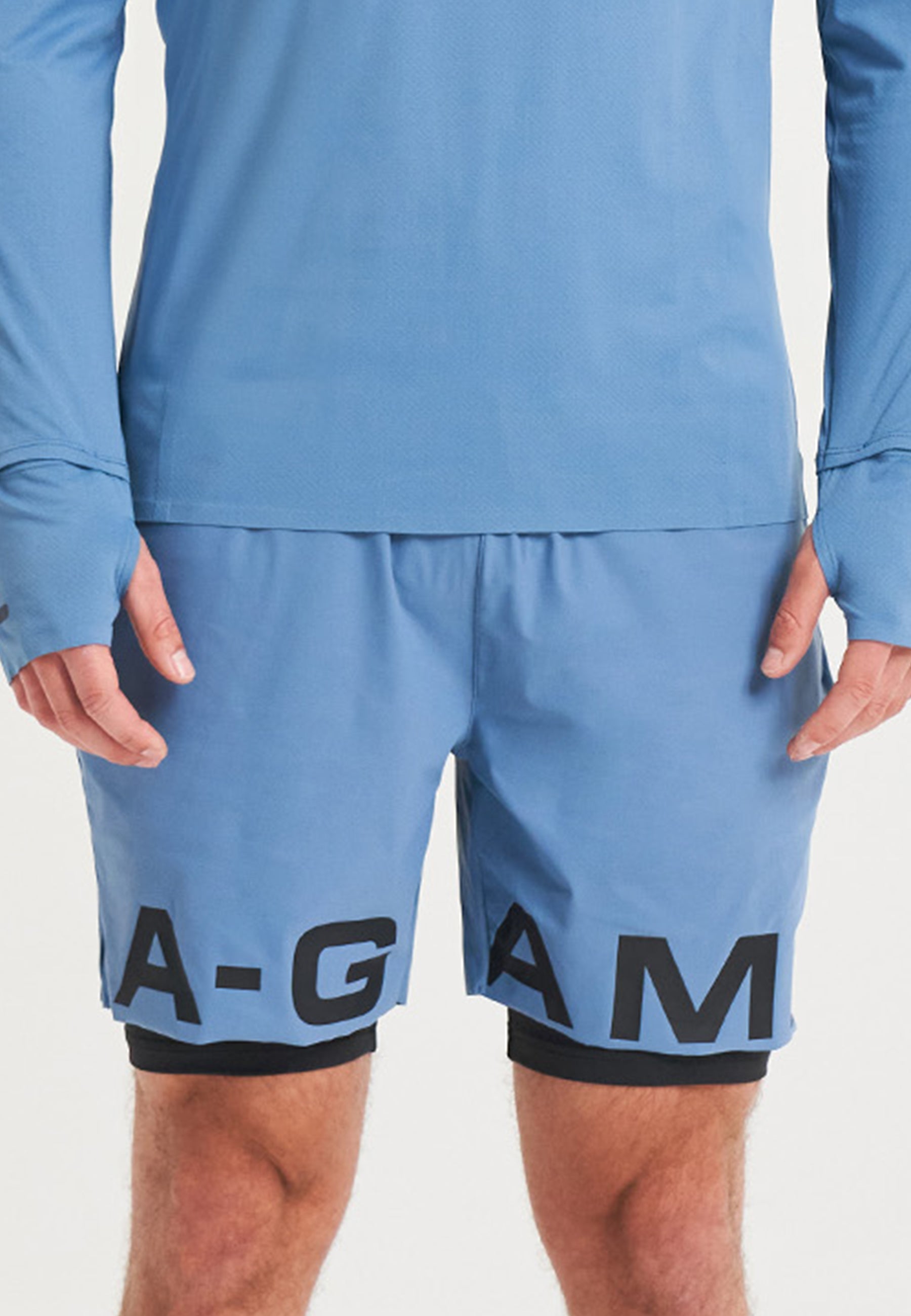 MENS A-GAME 2 IN 1 TRAINING SHORTS - OCEAN BLUE