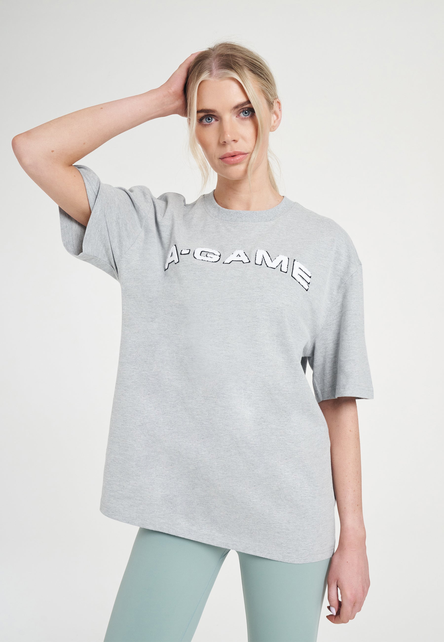 WOMENS A-GAME CHENILLE LOGO RELAXED T-SHIRT - GREY MARL