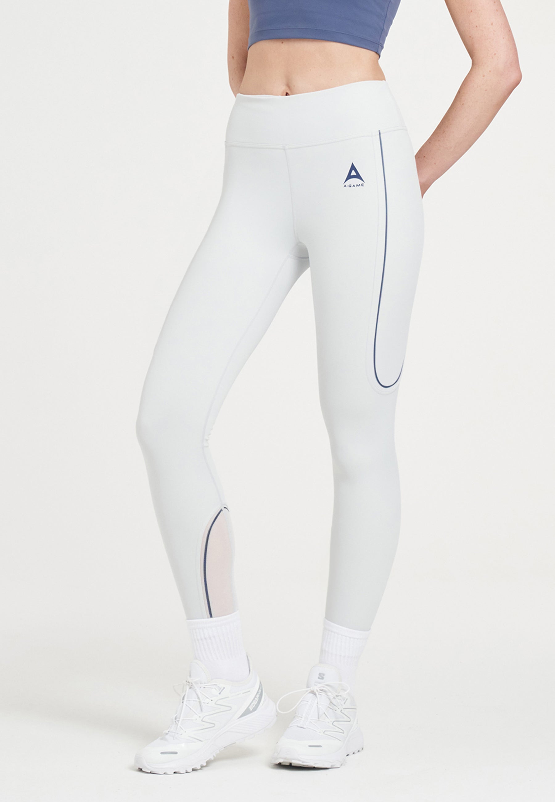 WOMENS A-GAME REFLECTIVE RUNNING LEGGINGS - GREY