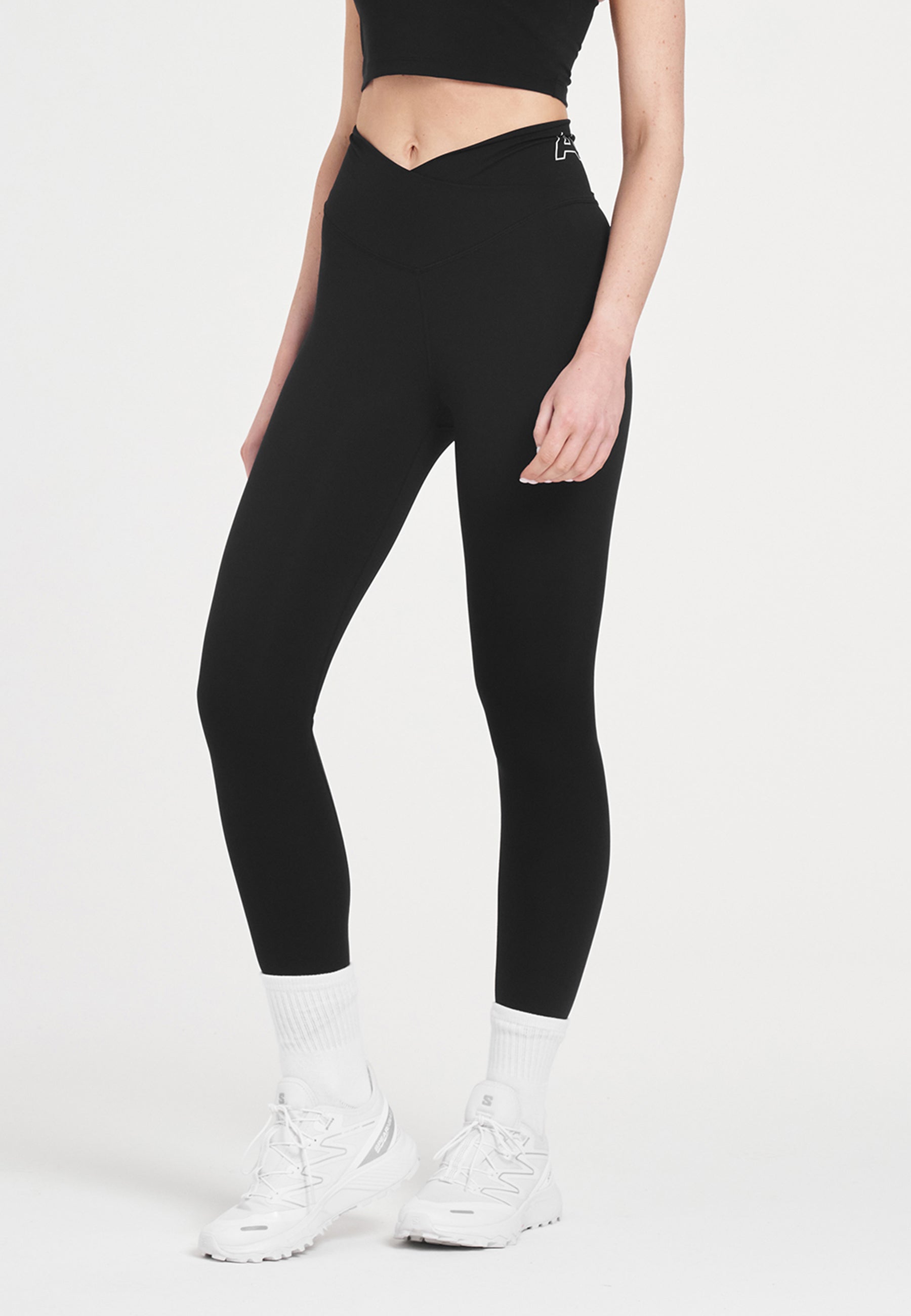 WOMENS A-GAME HIGH WAISTED WRAPPED YOGA LEGGINGS - BLACK