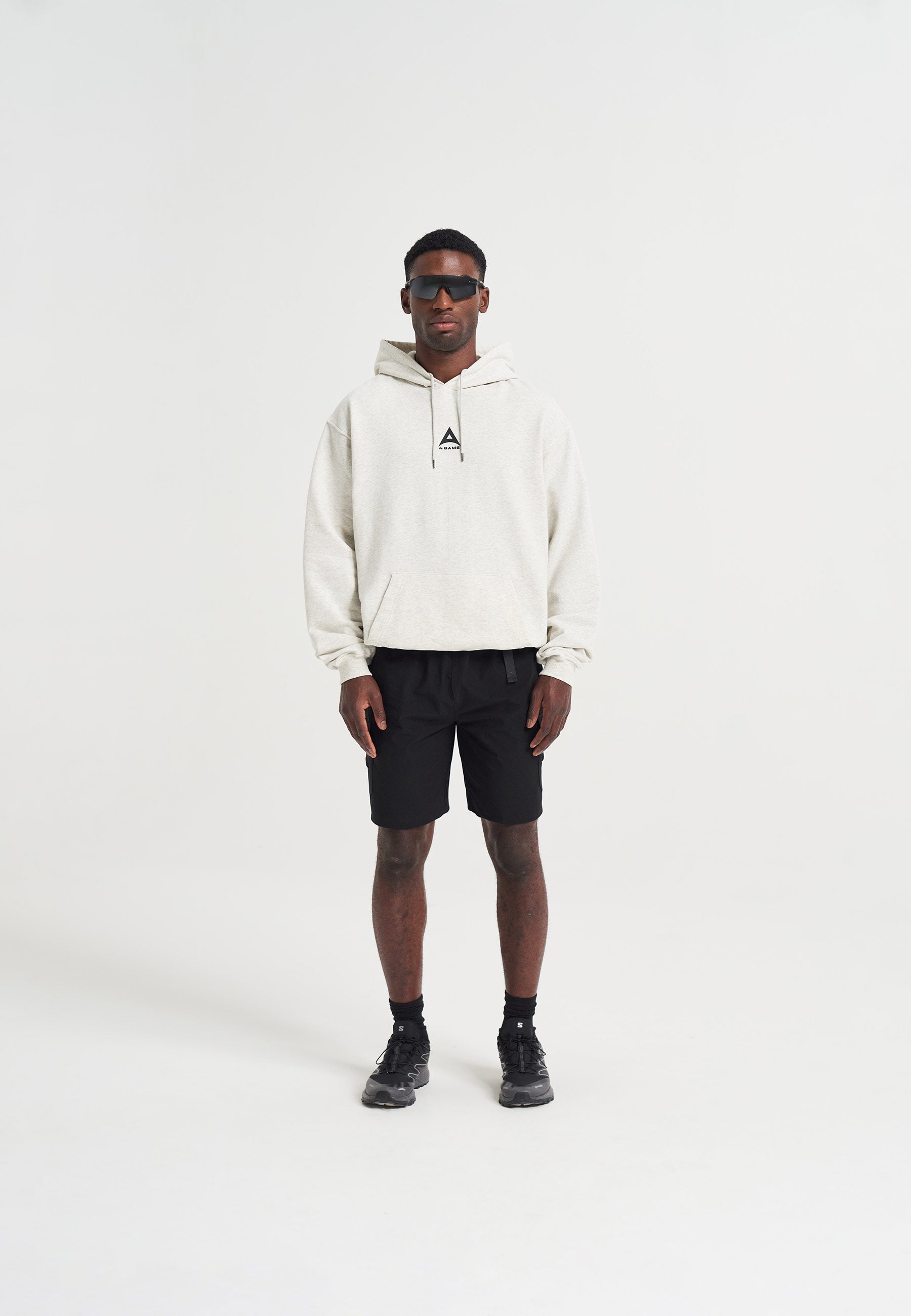 MENS A-GAME LOGO GRAPHIC RELAXED HOODIE - SNOW MARL