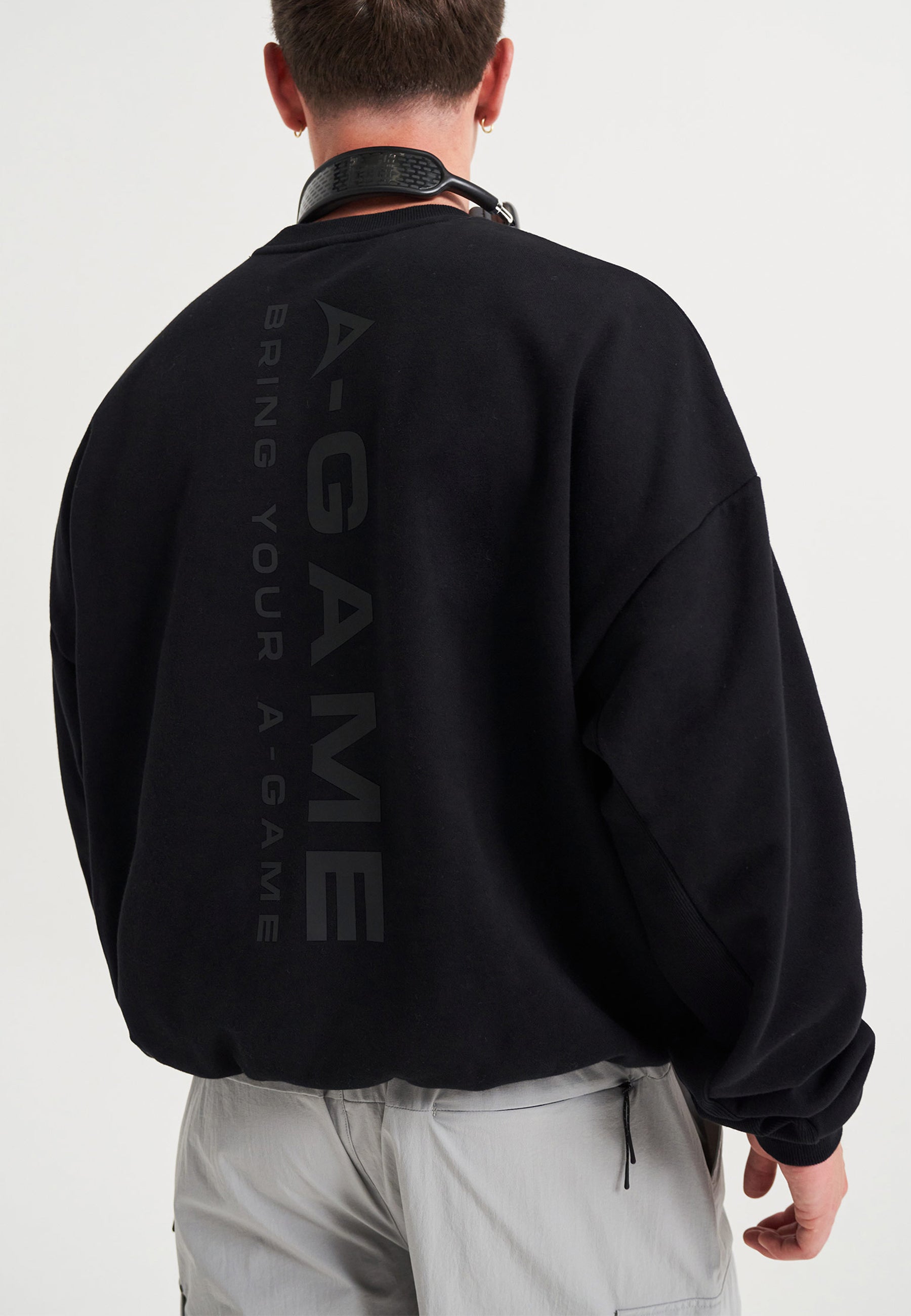 MENS A-GAME LOGO GRAPHIC RELAXED SWEATSHIRT - BLACK