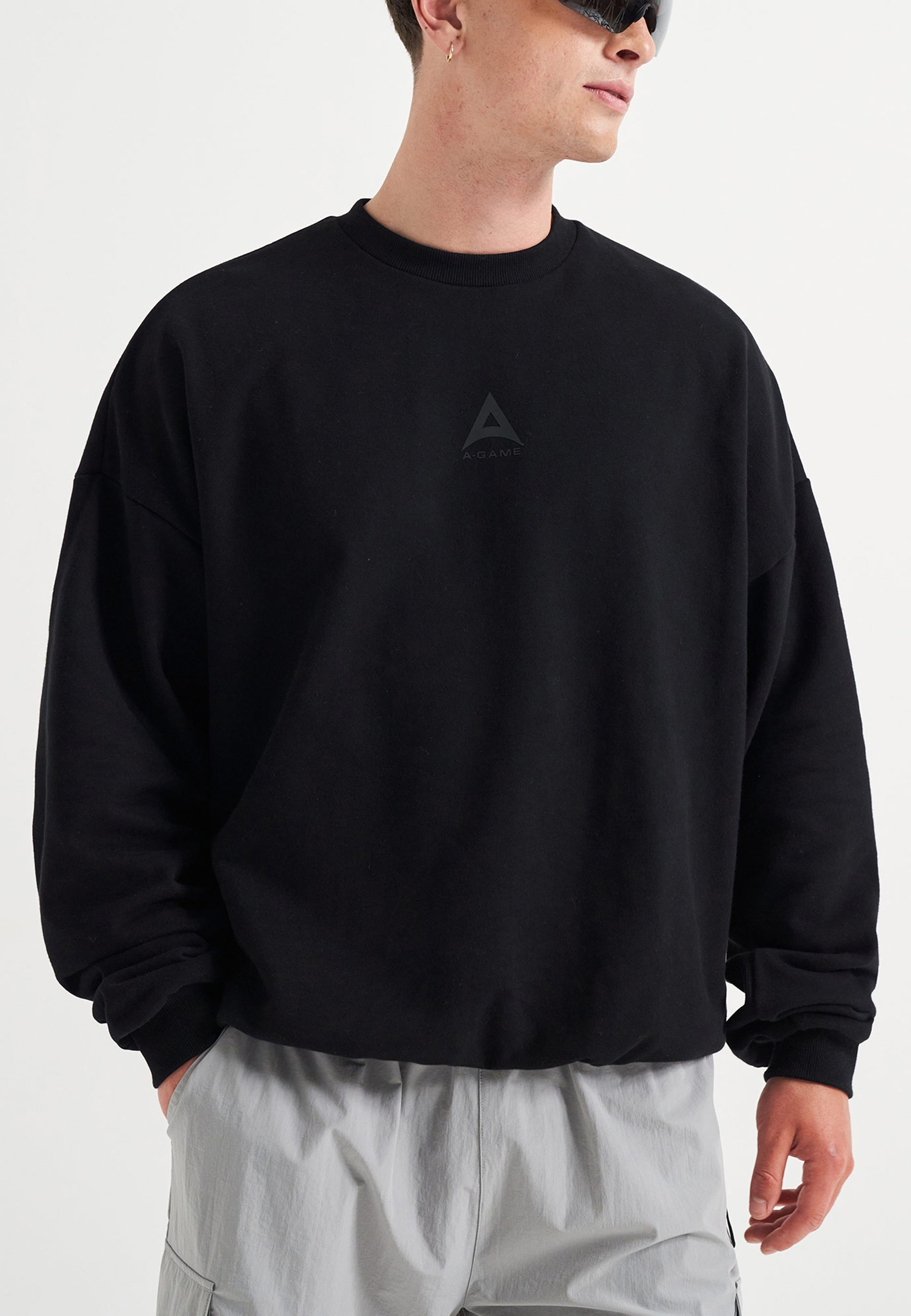 MENS A-GAME LOGO GRAPHIC RELAXED SWEATSHIRT - BLACK