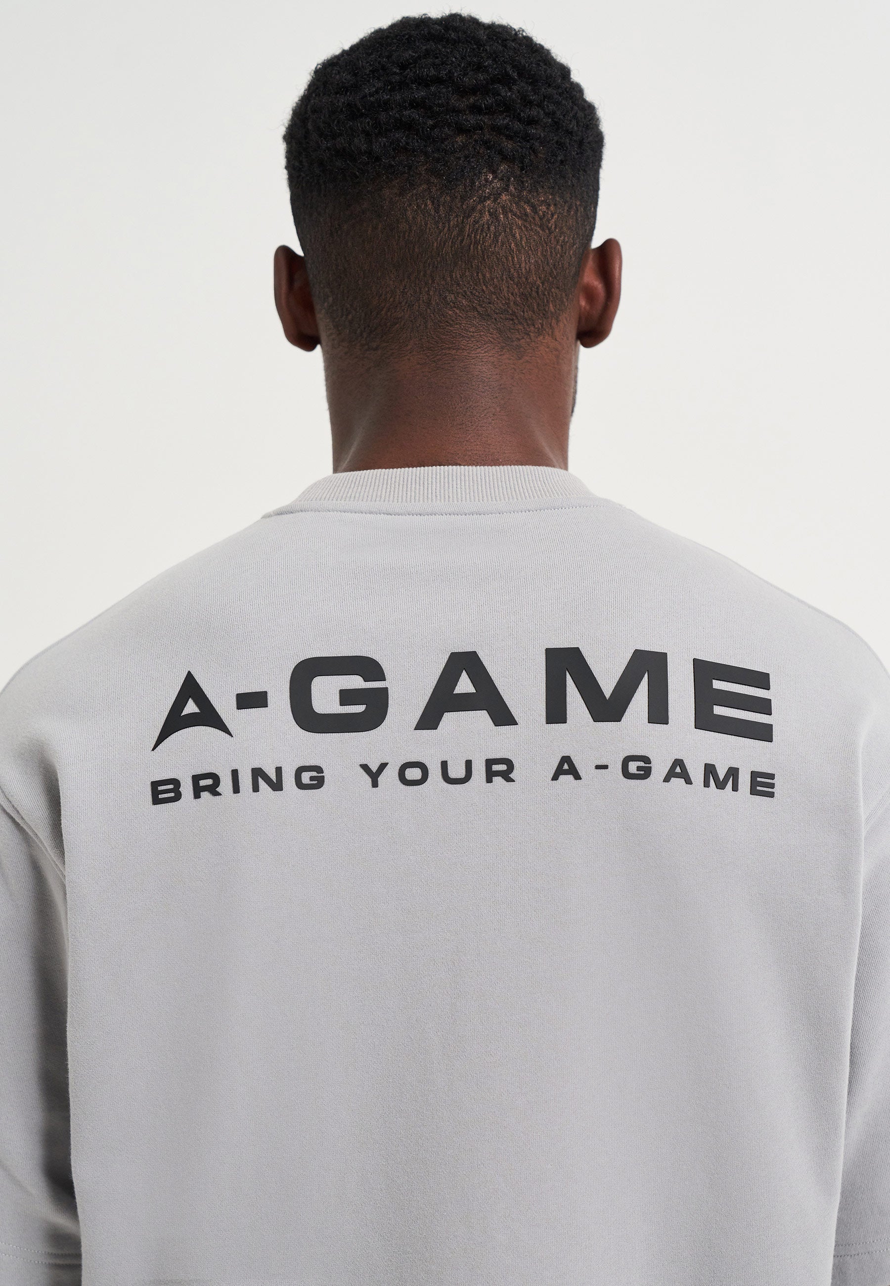MENS A-GAME LOGO GRAPHIC SHORT SLEEVE SWEATSHIRT - STEEL GREY
