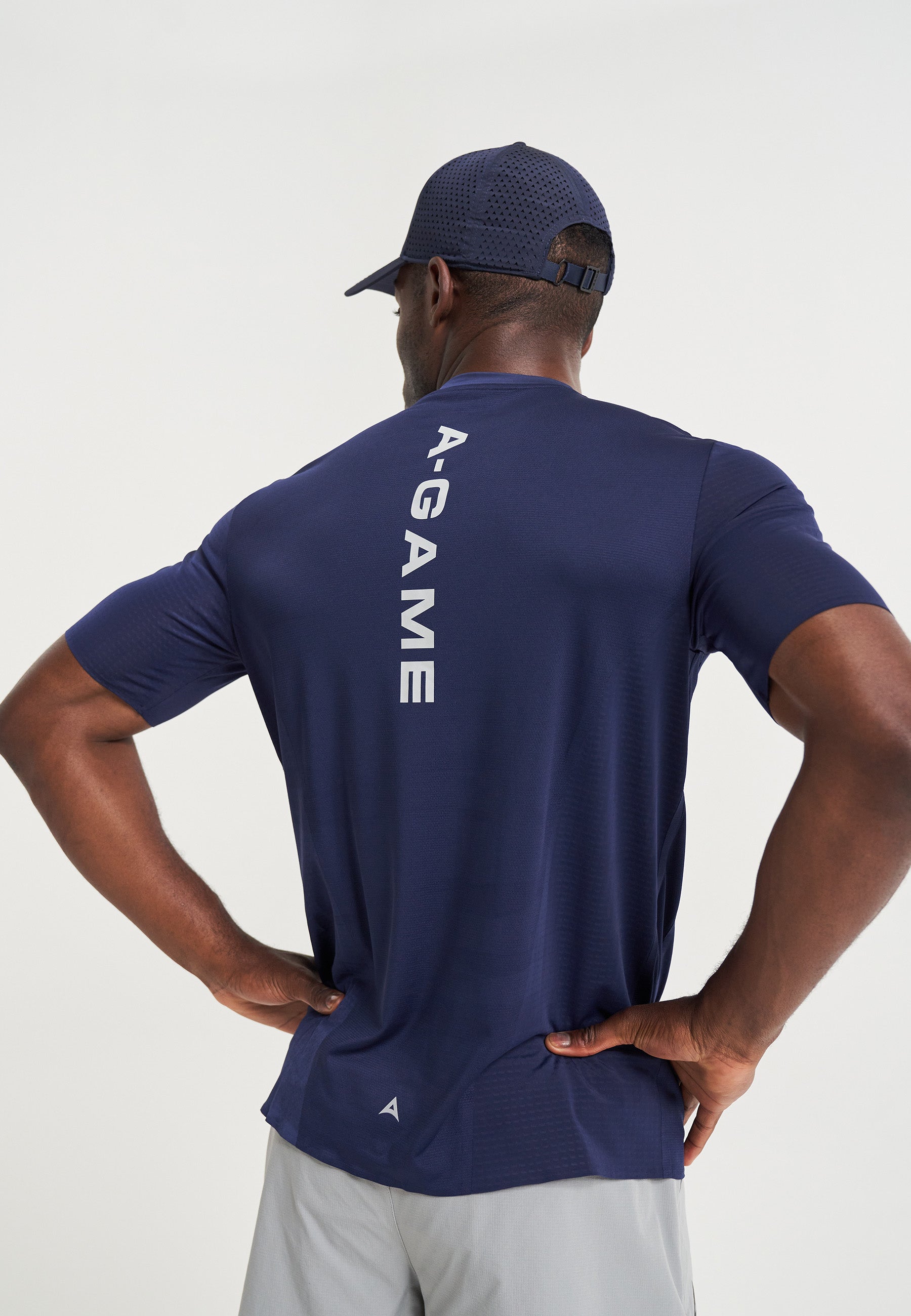 MENS A-GAME PANELLED TRAINING T-SHIRT - NAVY