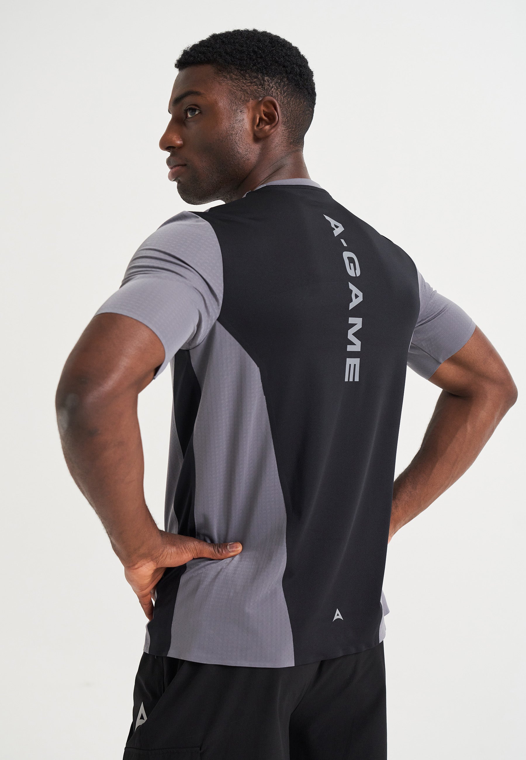 MENS A-GAME PANELLED TRAINING T-SHIRT - CHARCOAL/BLACK