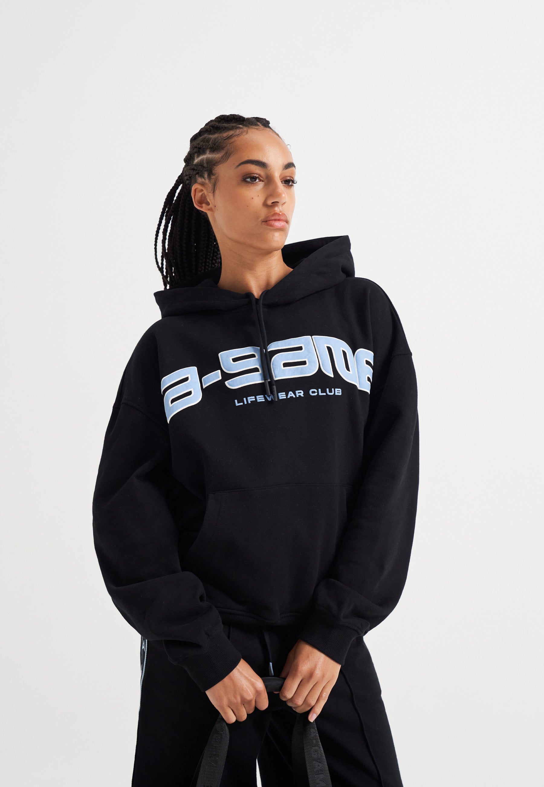 WOMENS A-GAME ROTATE LOGO GRAPHIC HOODIE - BLACK
