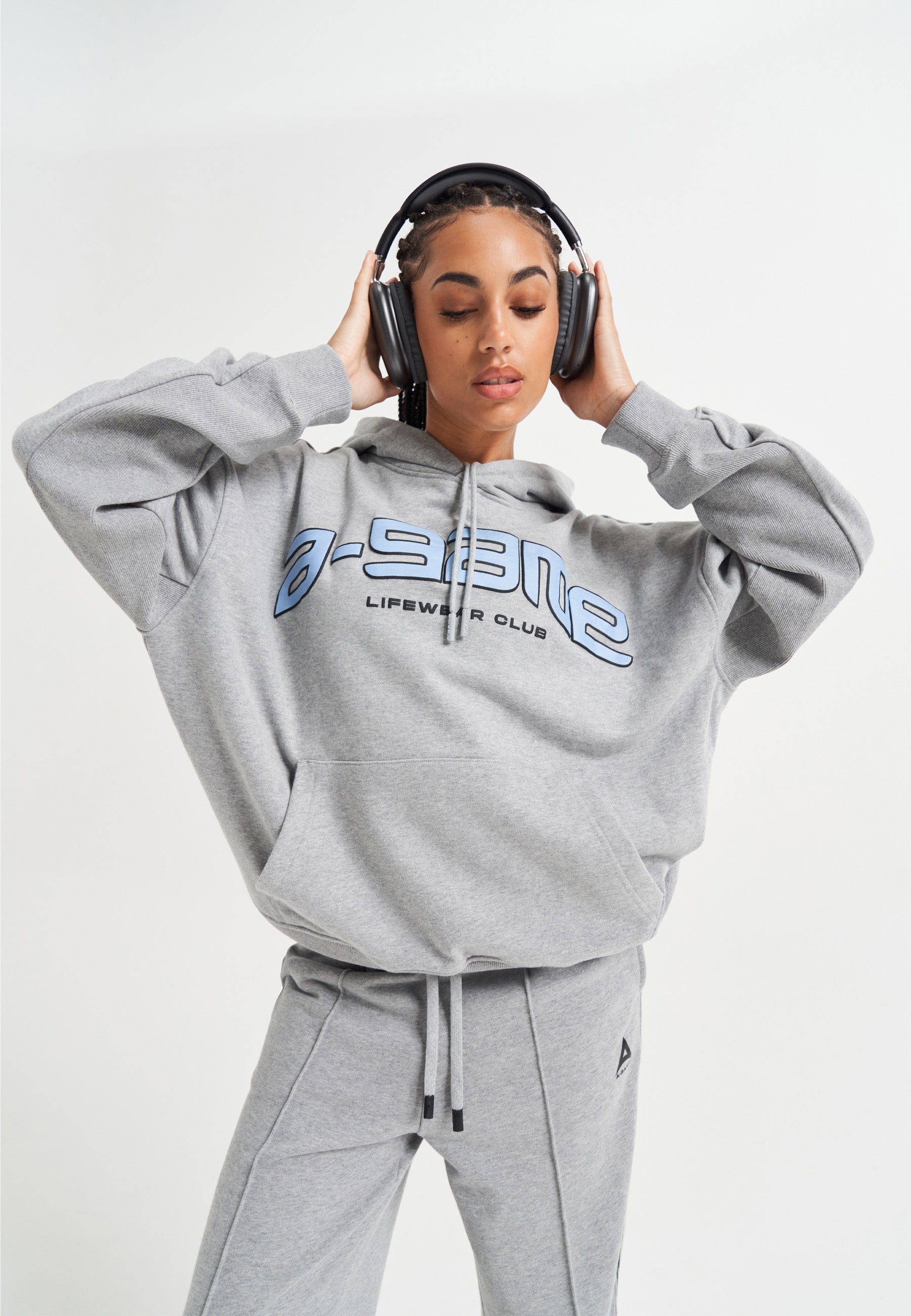 WOMENS A-GAME ROTATE LOGO GRAPHIC HOODIE - GREY MARL