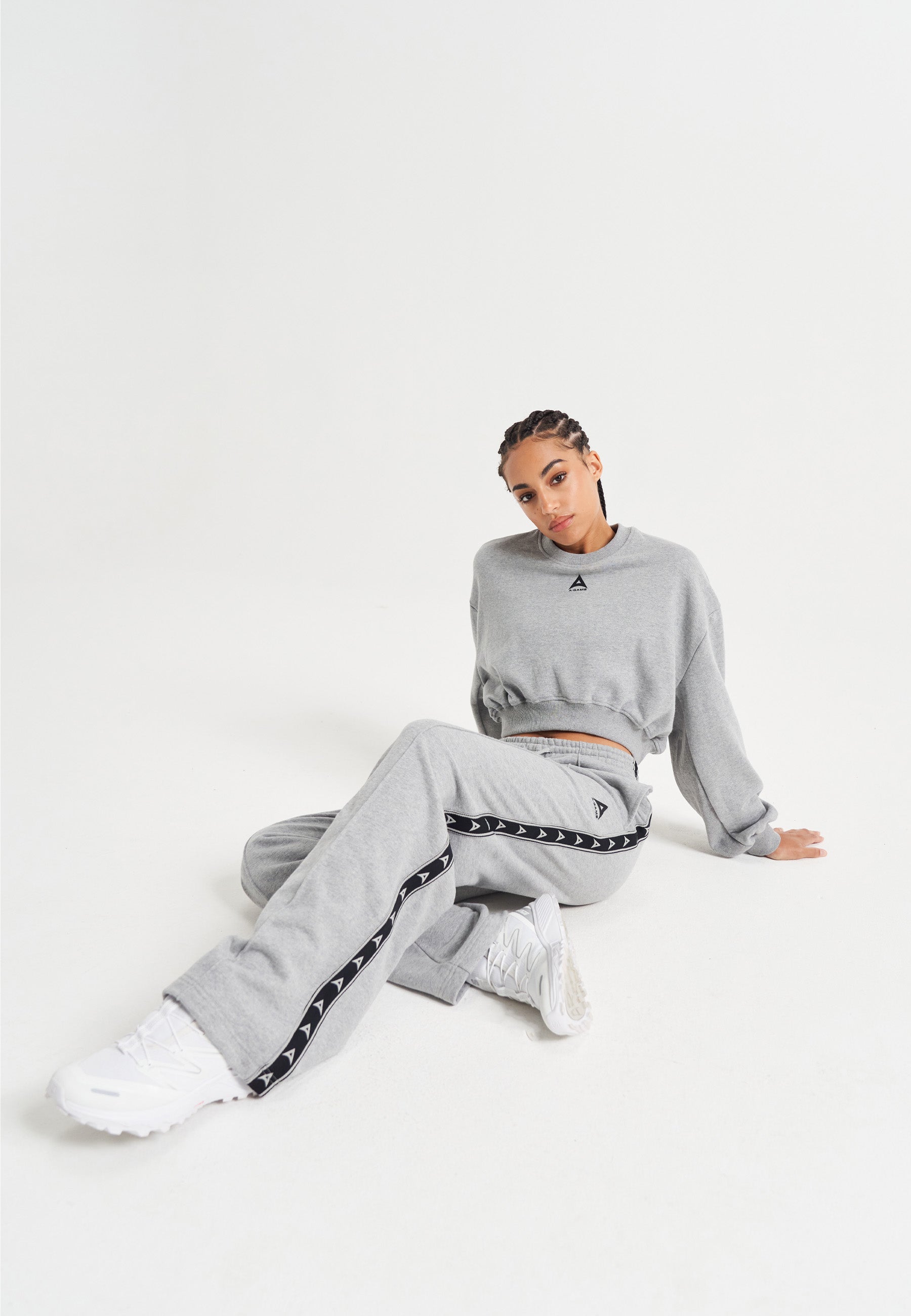 WOMENS A-GAME TAPED STRAIGHT LEG SWEAT PANTS - GREY MARL
