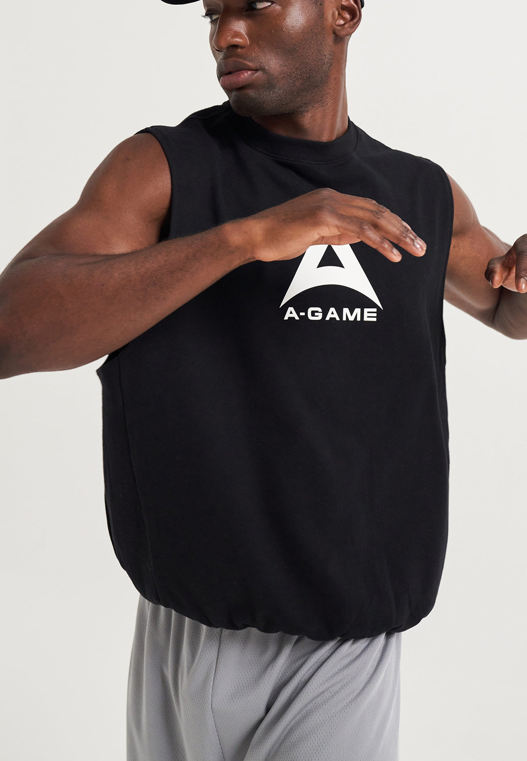MENS BRING YOUR A-GAME GRAPHIC SLEEVELESS SWEATSHIRT - BLACK