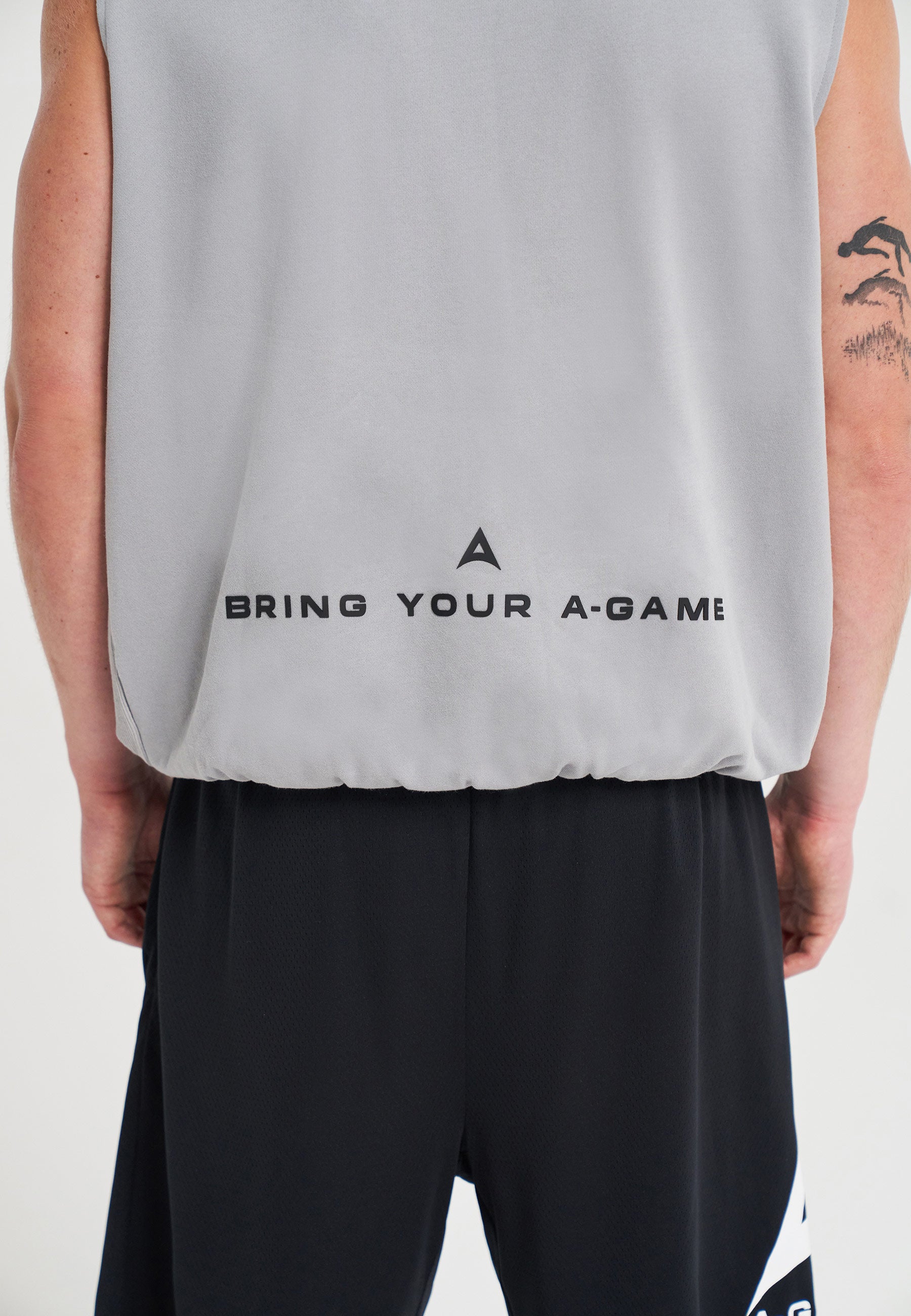 MENS BRING YOUR A-GAME GRAPHIC SLEEVELESS SWEATSHIRT - STEEL GREY