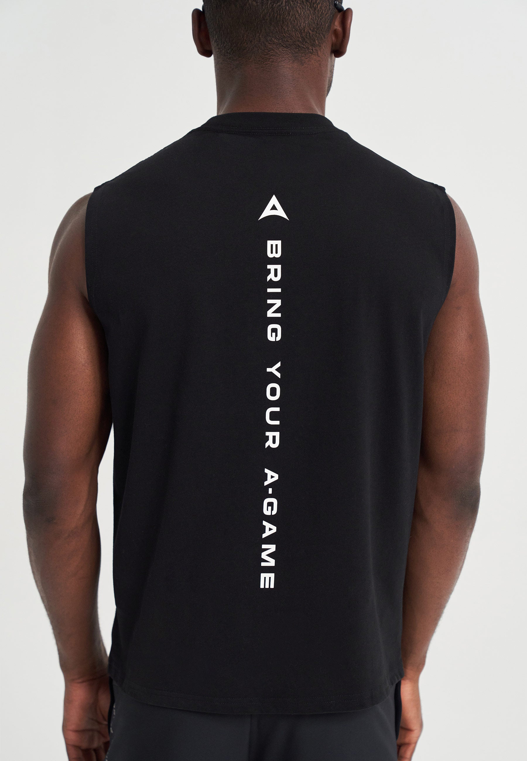 MENS BRING YOUR A-GAME GRAPHIC SLEEVELESS T-SHIRT - BLACK