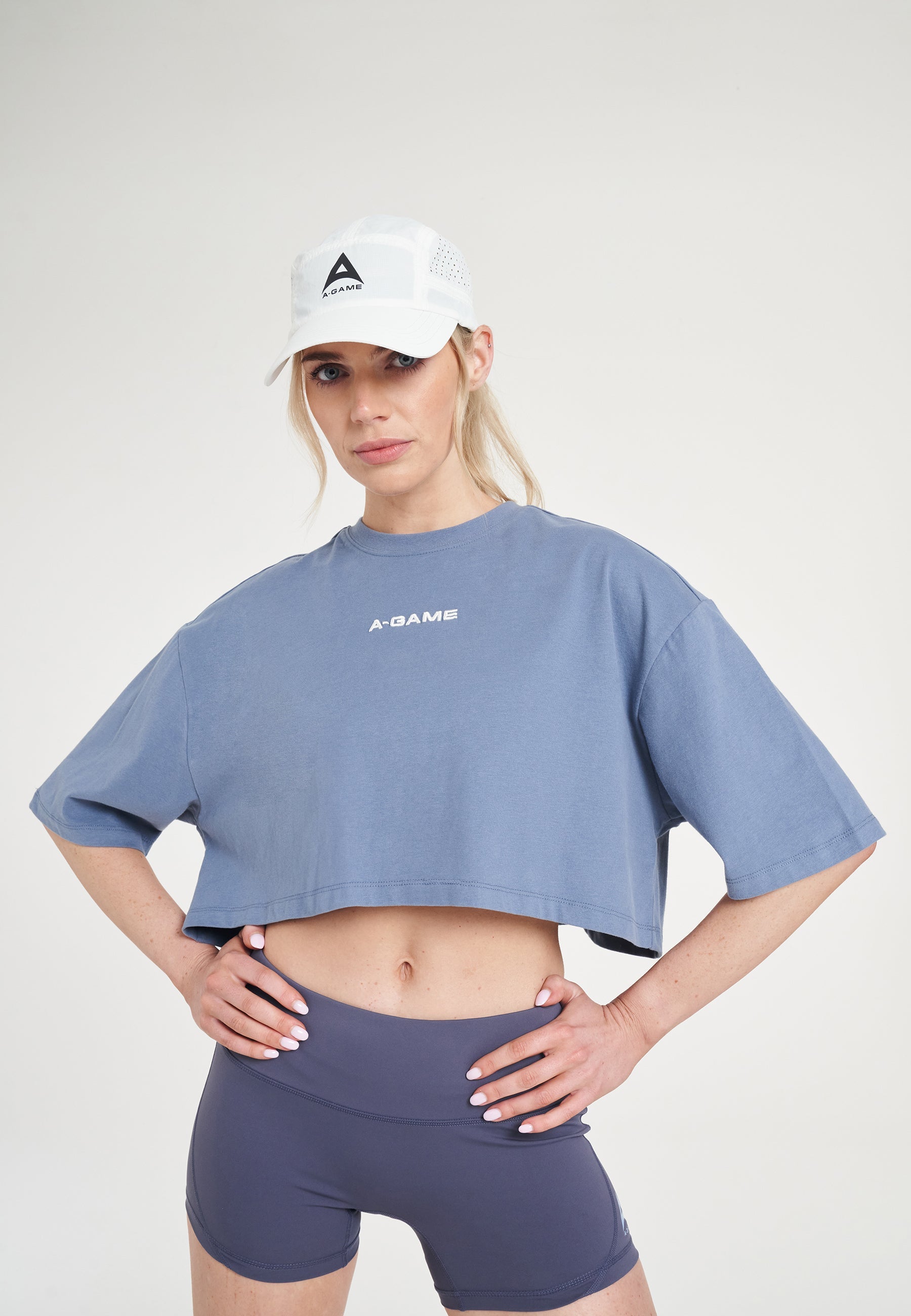 WOMENS BRING YOUR A-GAME RELAXED CROPPED T-SHIRT - ELEMENTAL BLUE