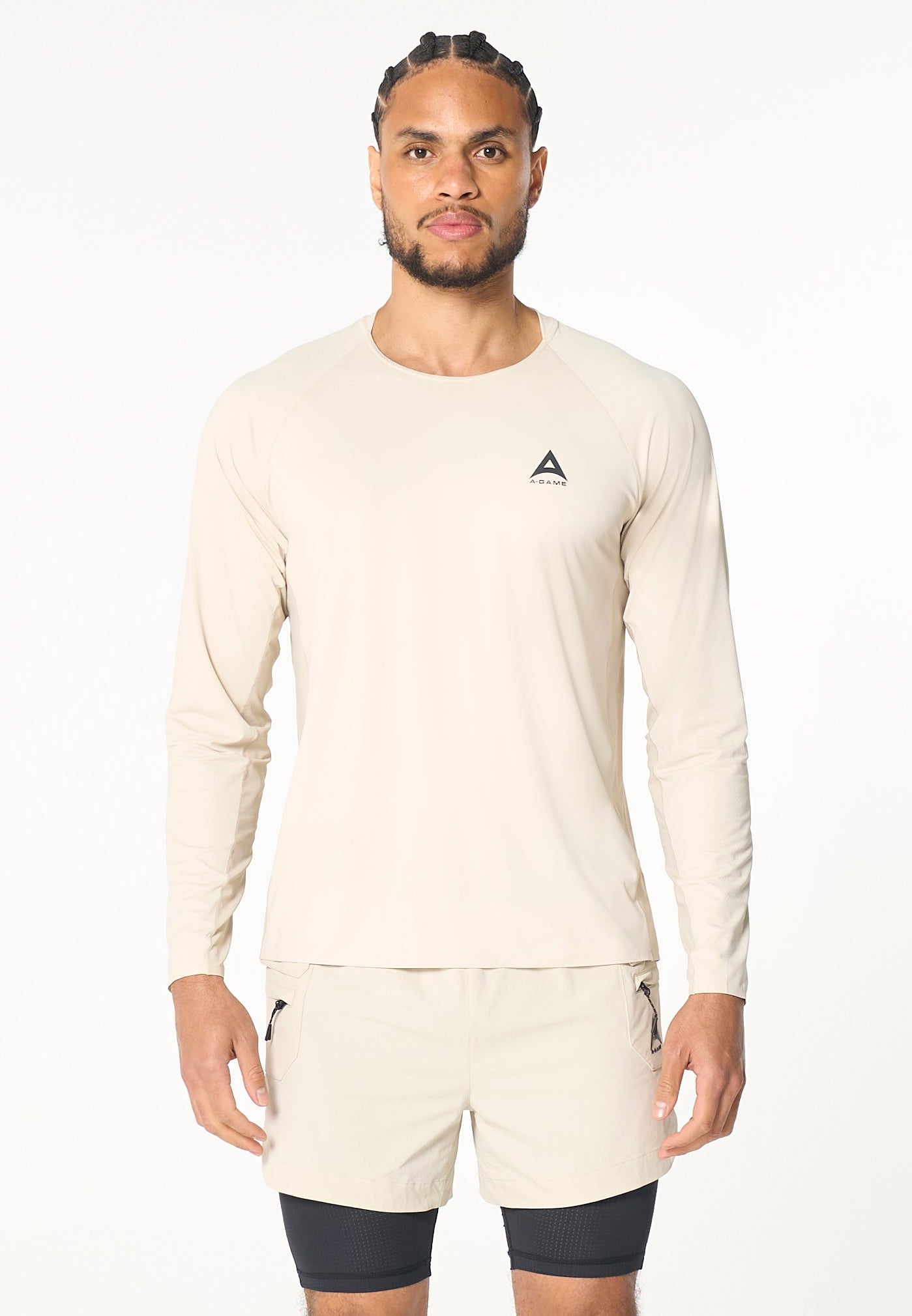 Men's Mesh Long Sleeve T-Shirt - Beige
