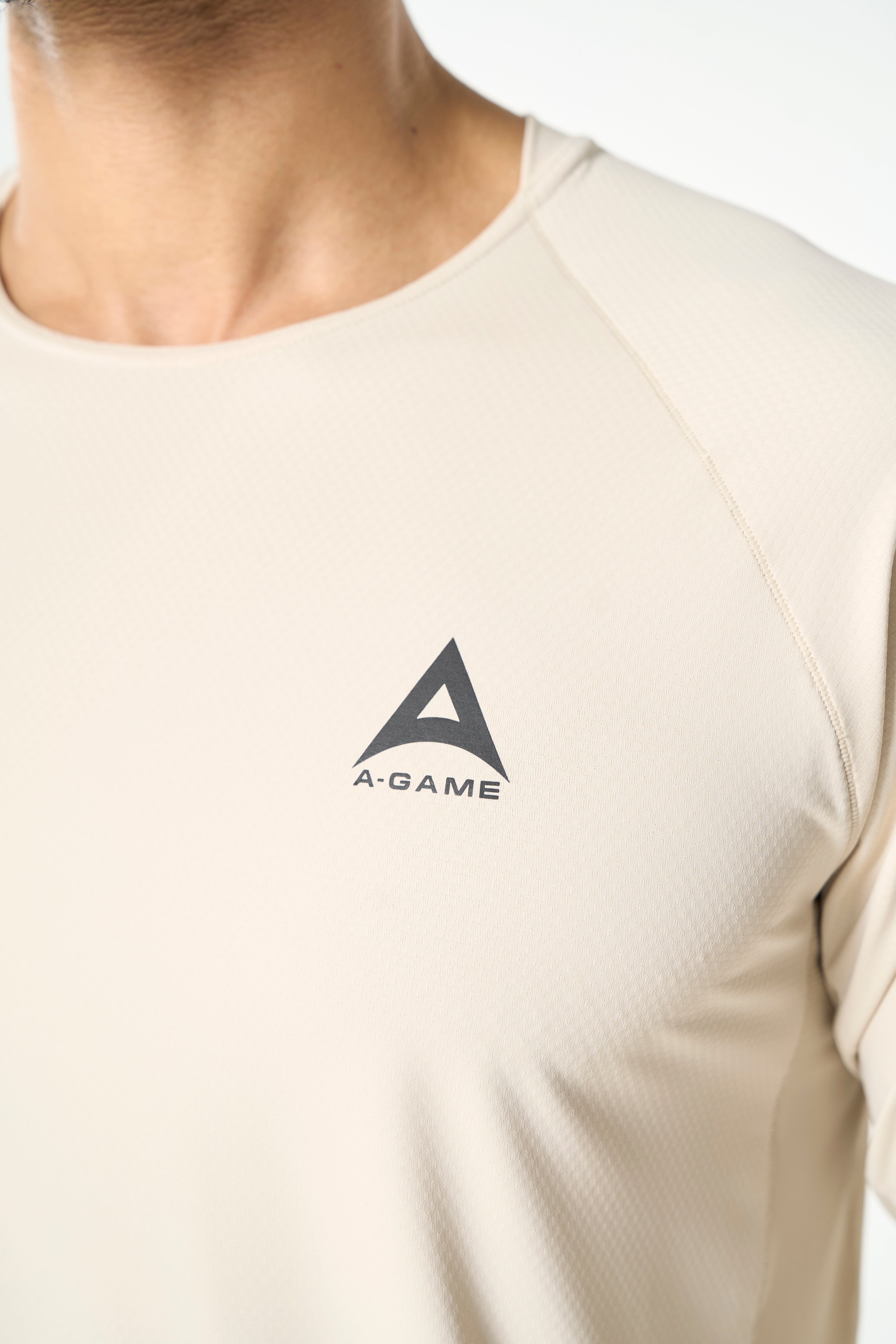 Men's Mesh Long Sleeve T-Shirt - Beige