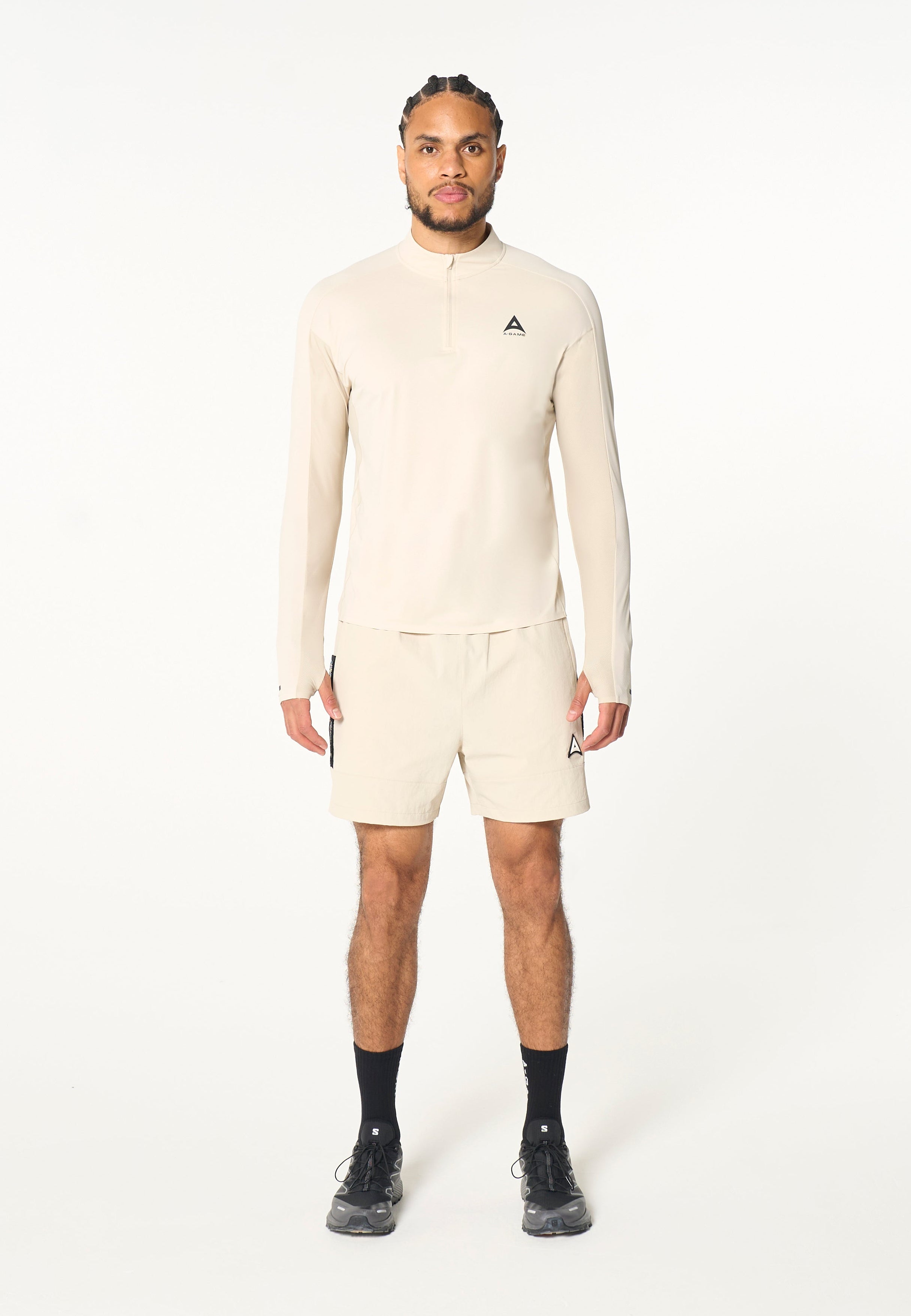 Men's Colour Block Training Shorts - Beige / Black