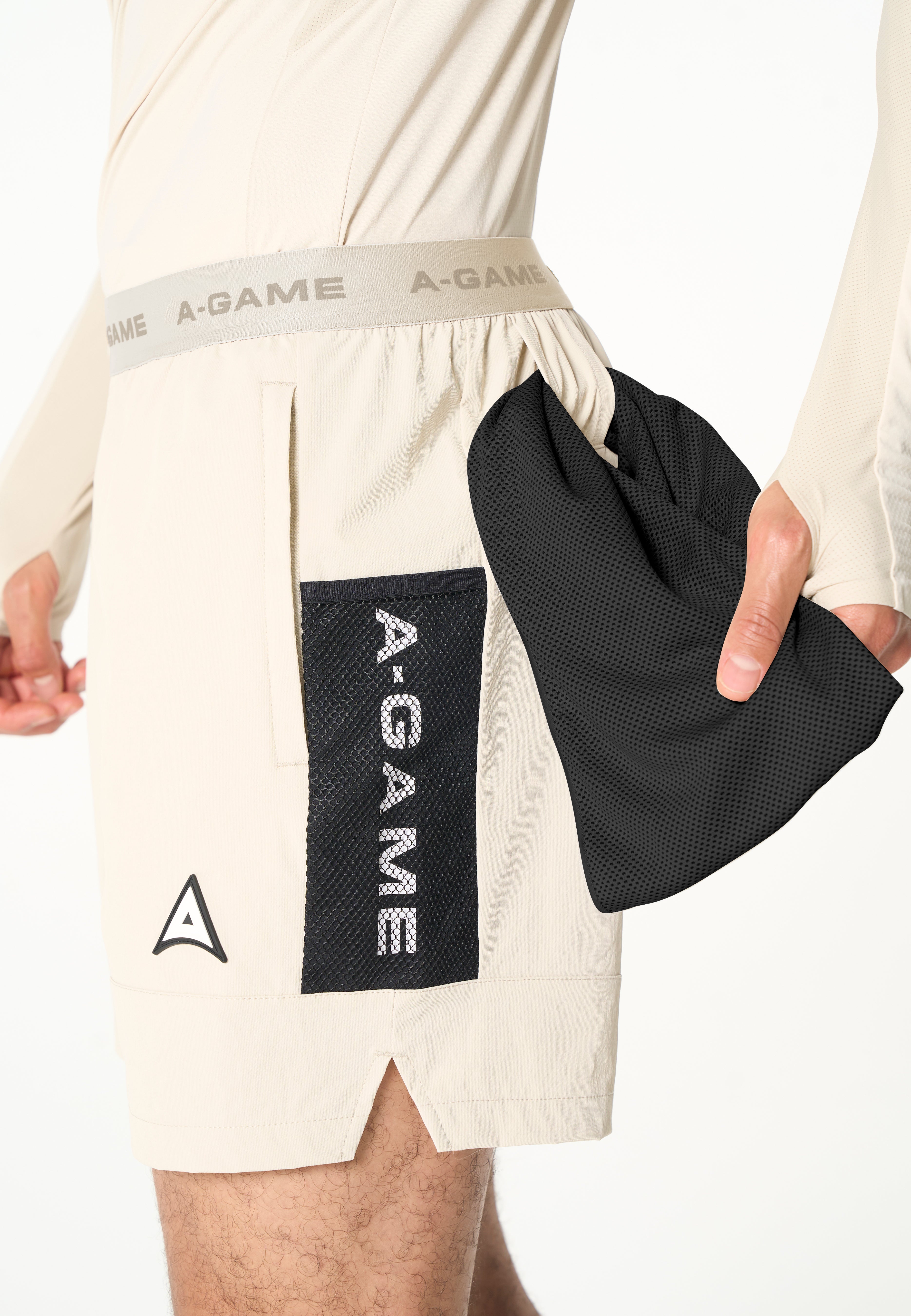 Men's Colour Block Training Shorts - Beige / Black