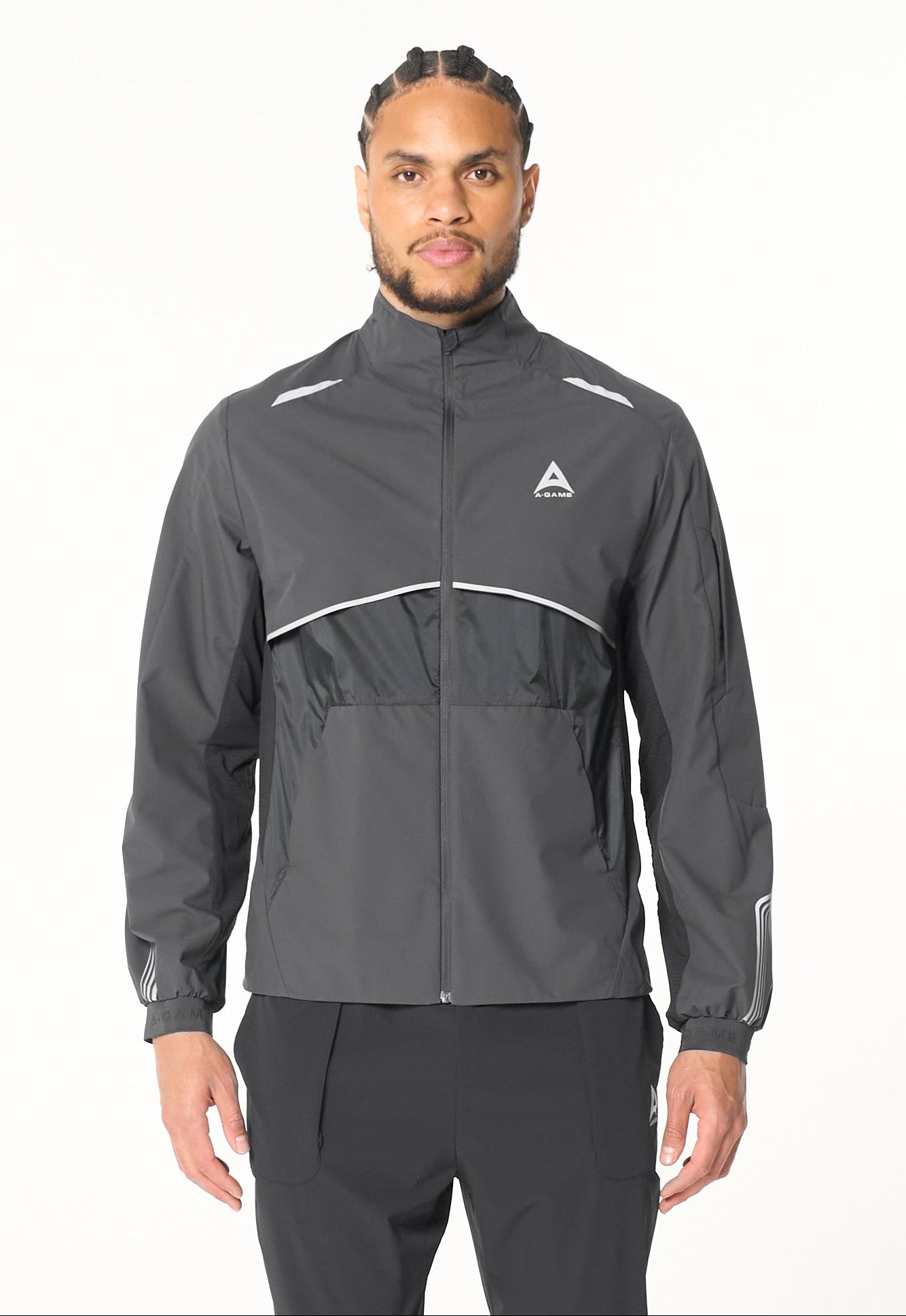 MENS LIGHTWEIGHT WINDBREAKER JACKET - DK CHARCOAL / BLACK