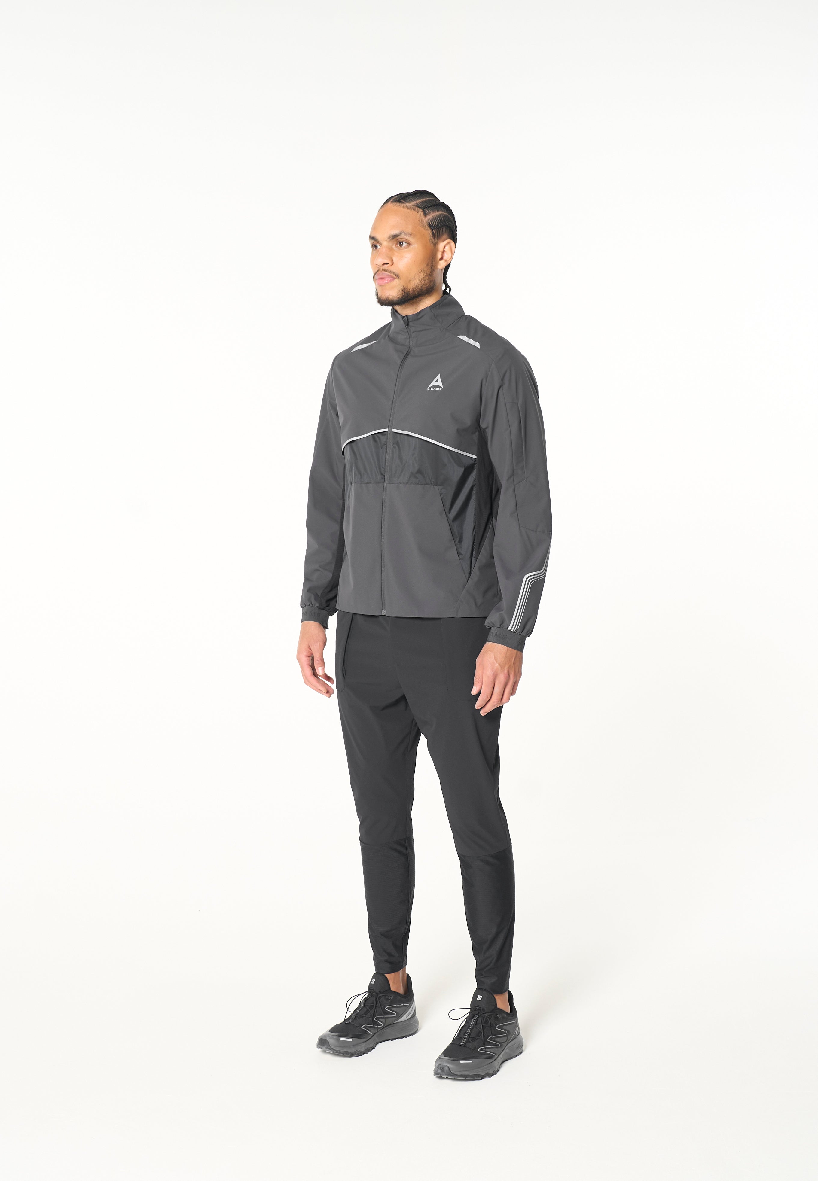 MENS LIGHTWEIGHT WINDBREAKER JACKET - DK CHARCOAL / BLACK