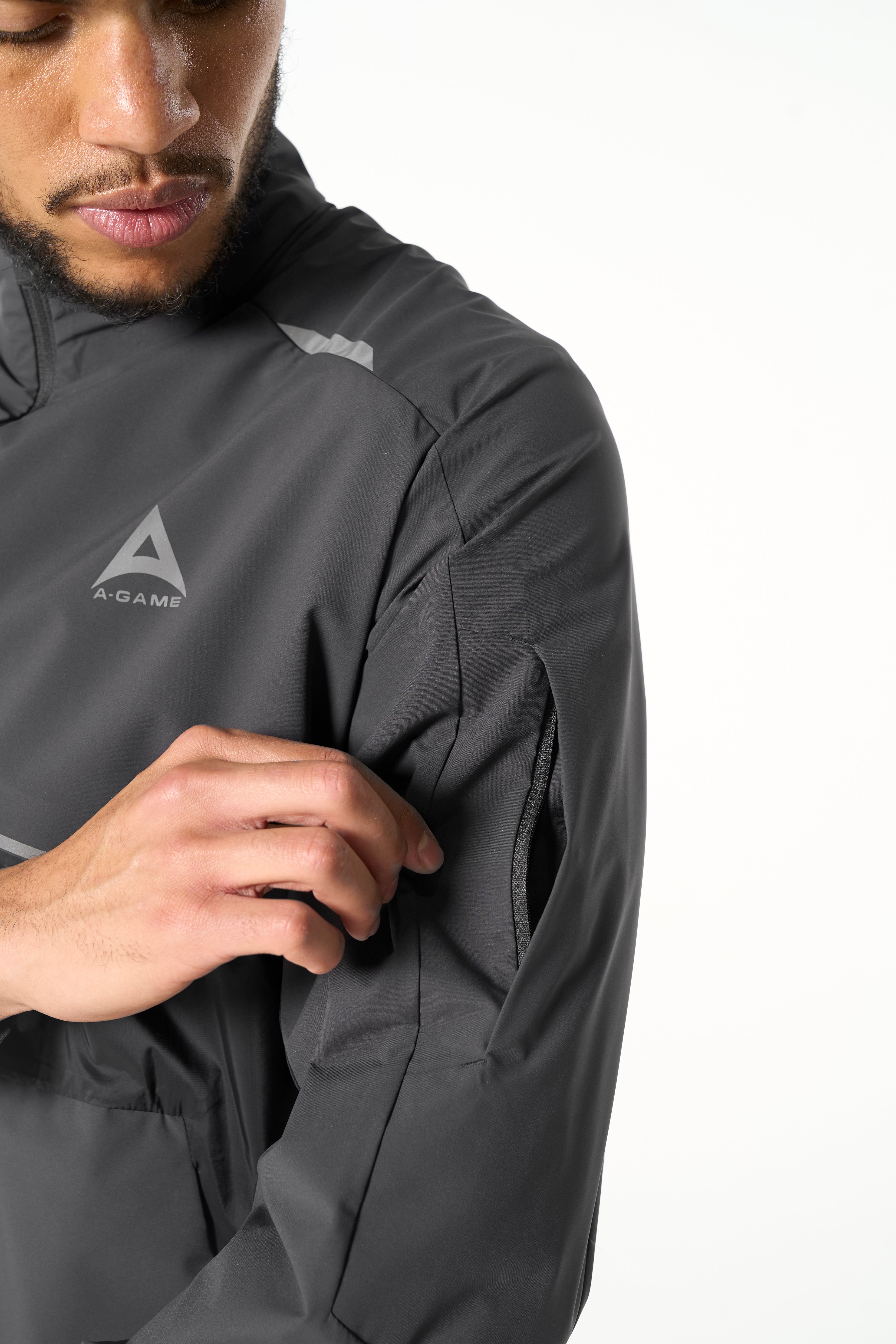 MENS LIGHTWEIGHT WINDBREAKER JACKET - DK CHARCOAL / BLACK