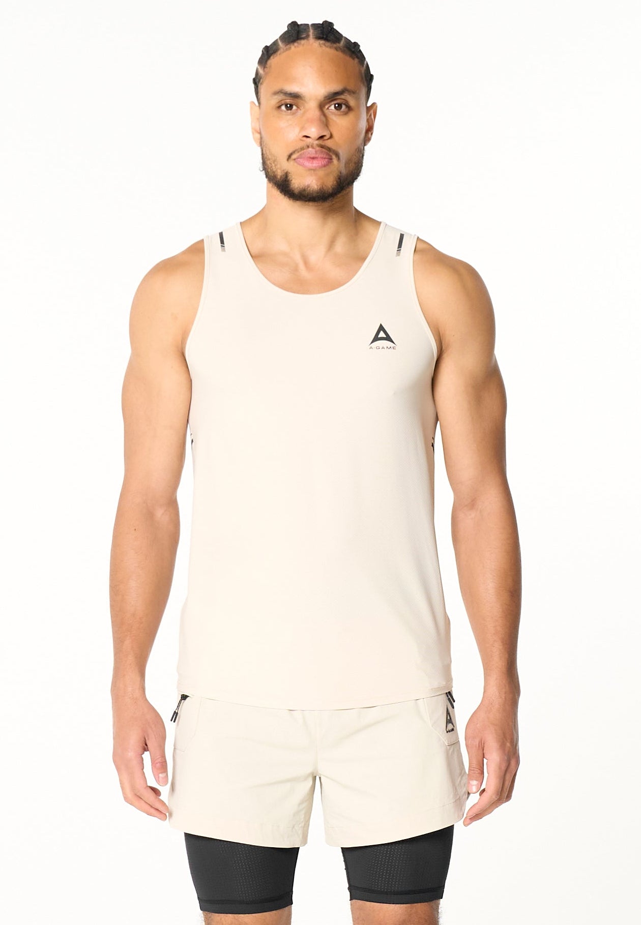 Men's Curved Hem Training Vest - Beige