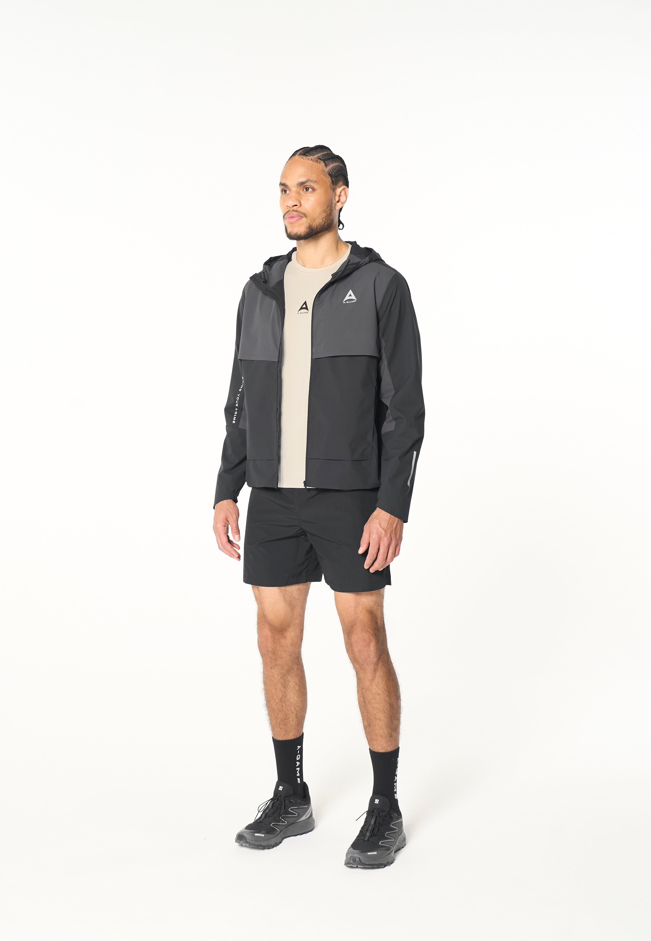 MENS PANELLED LIGHTWEIGHT JACKET - BLACK / DK CHARCOAL