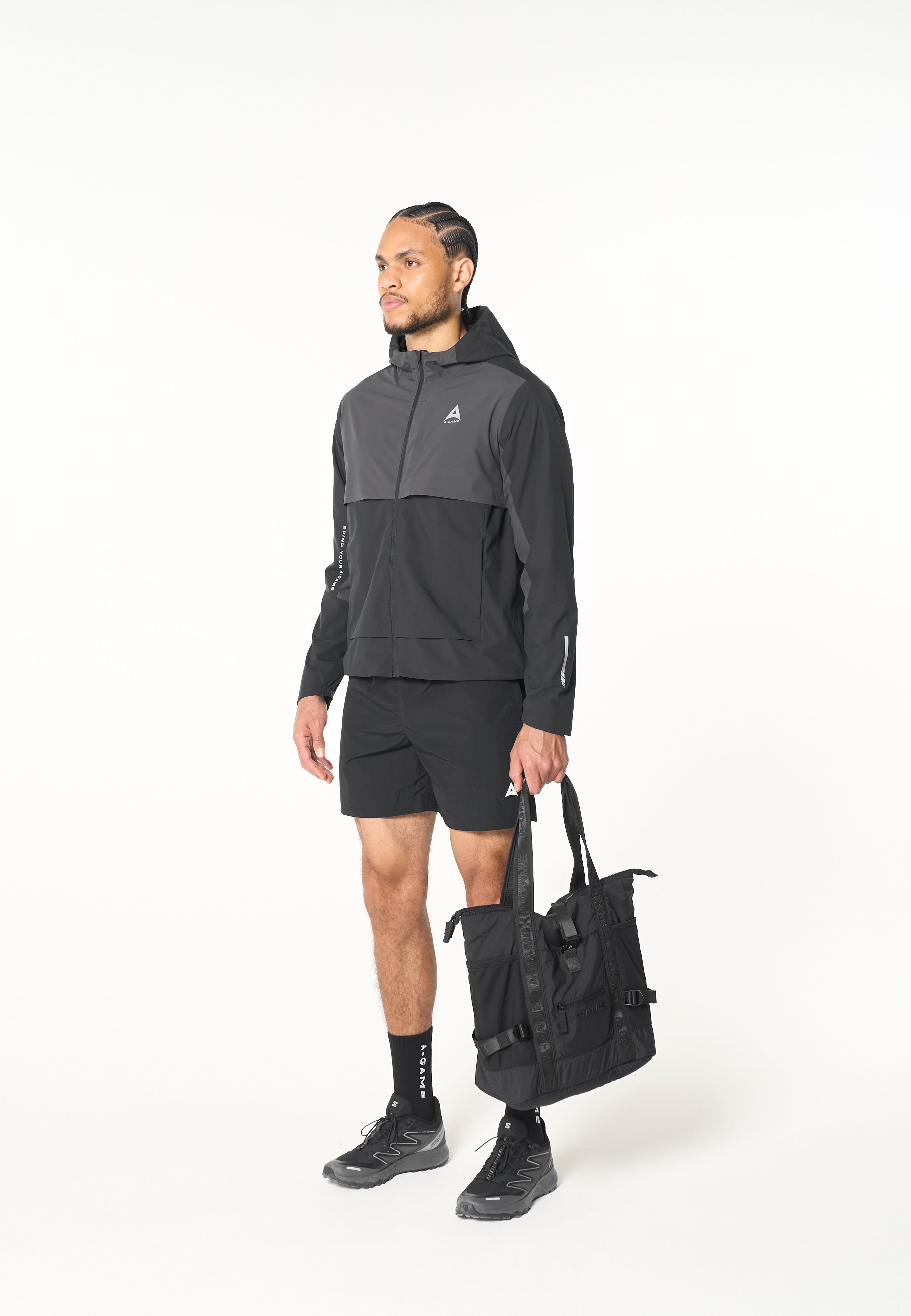 MENS PANELLED LIGHTWEIGHT JACKET - BLACK / DK CHARCOAL