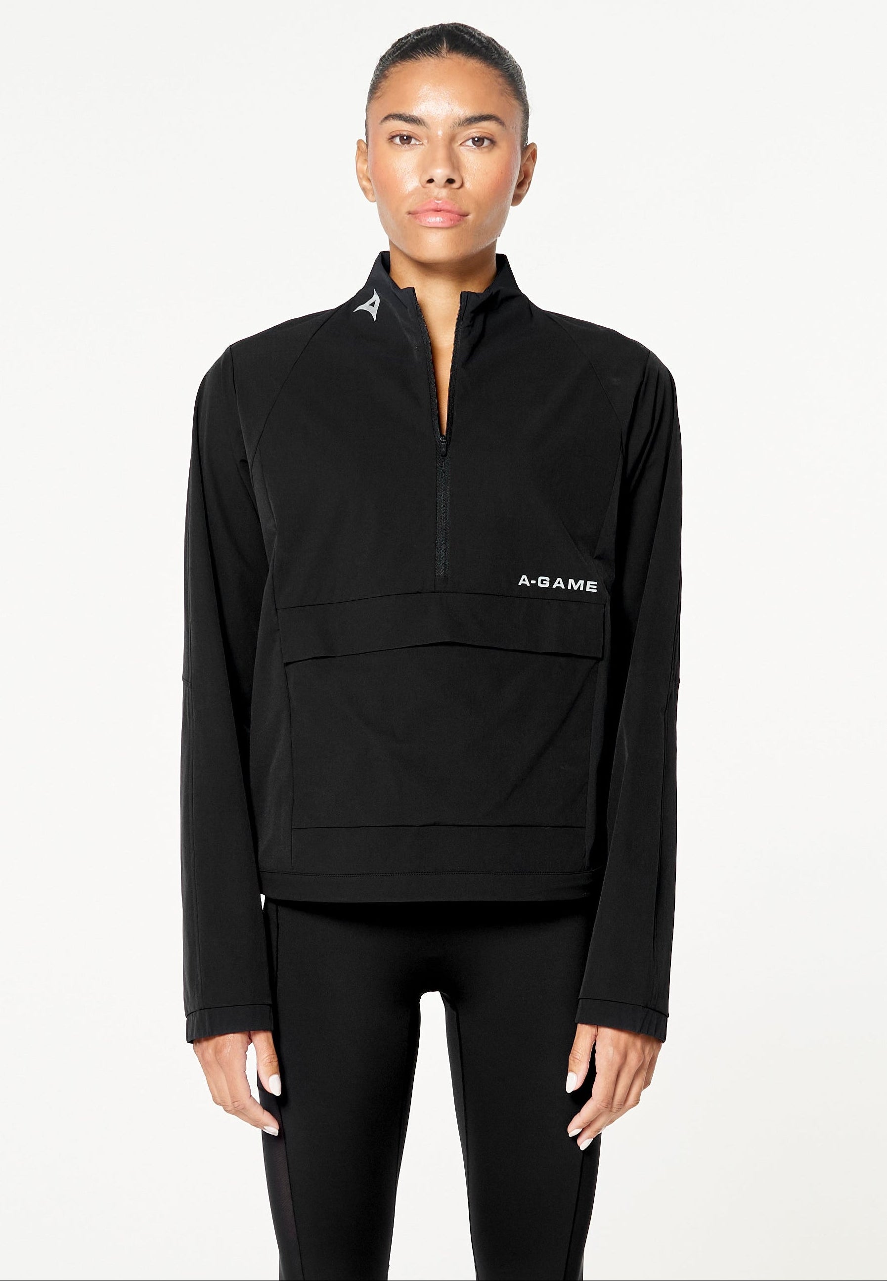 WOMENS HALF ZIP PULL OVER JACKET - BLACK