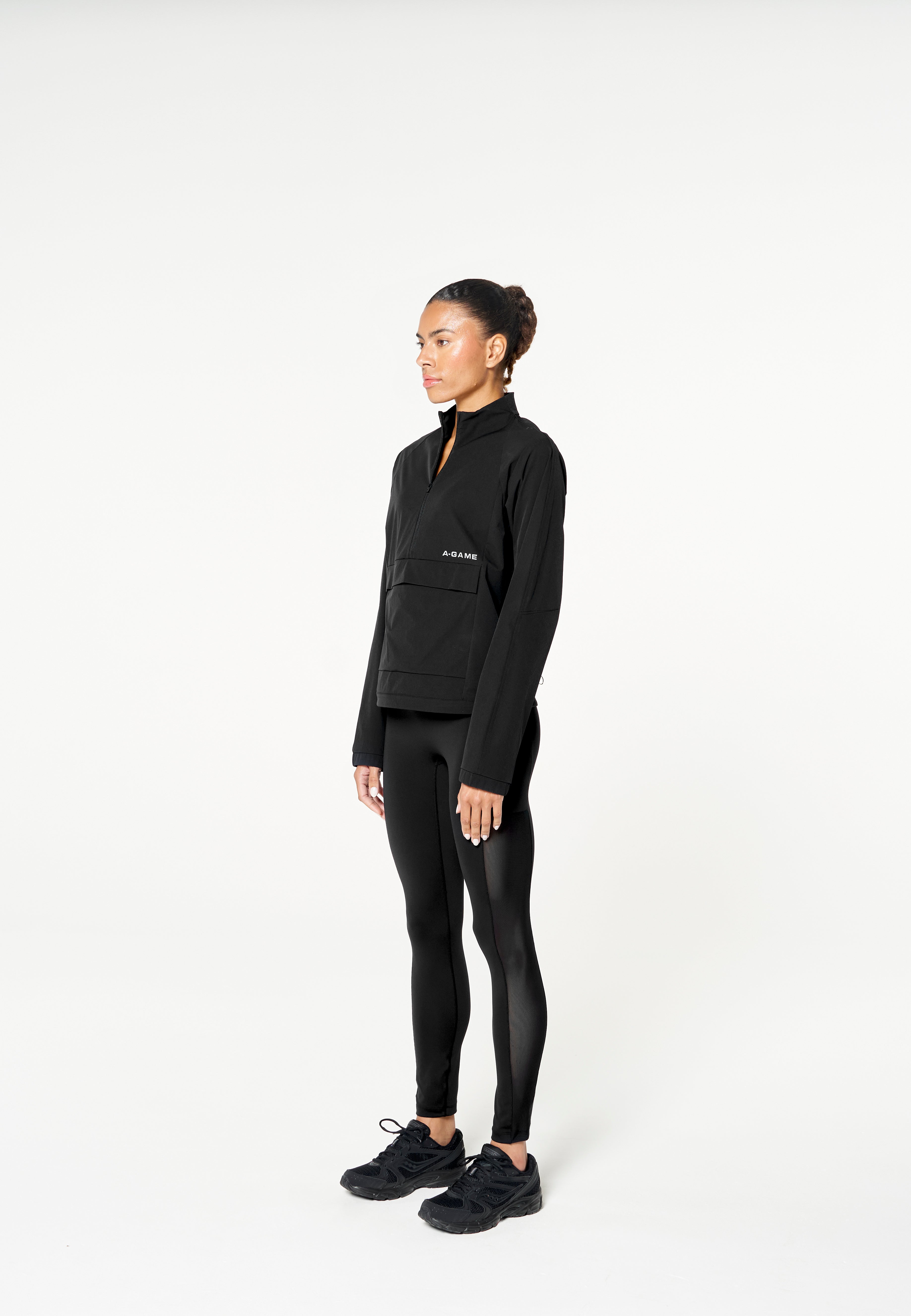 WOMENS HALF ZIP PULL OVER JACKET - BLACK