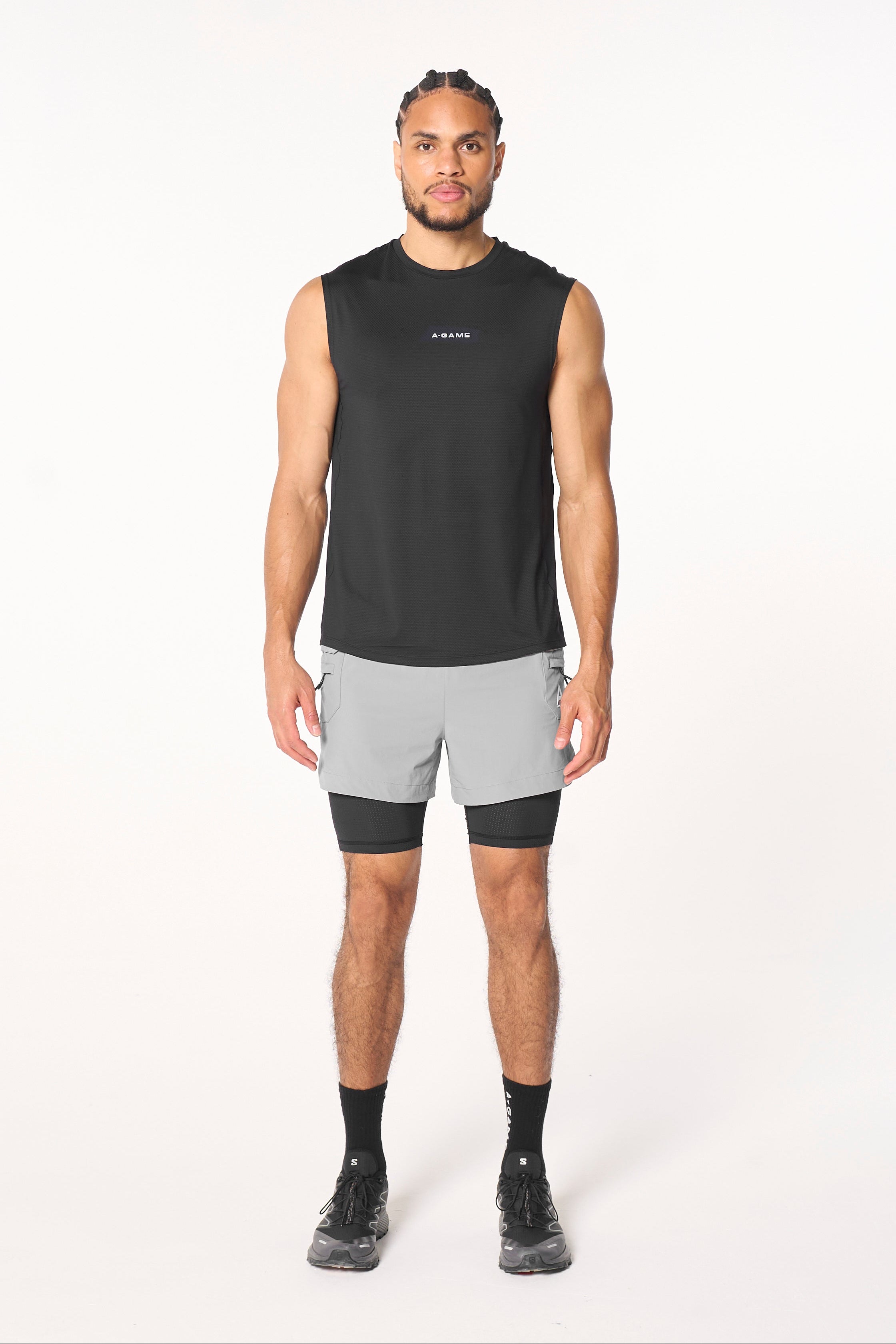 Men's 2-in-1 Cargo Shorts - Grey / Black