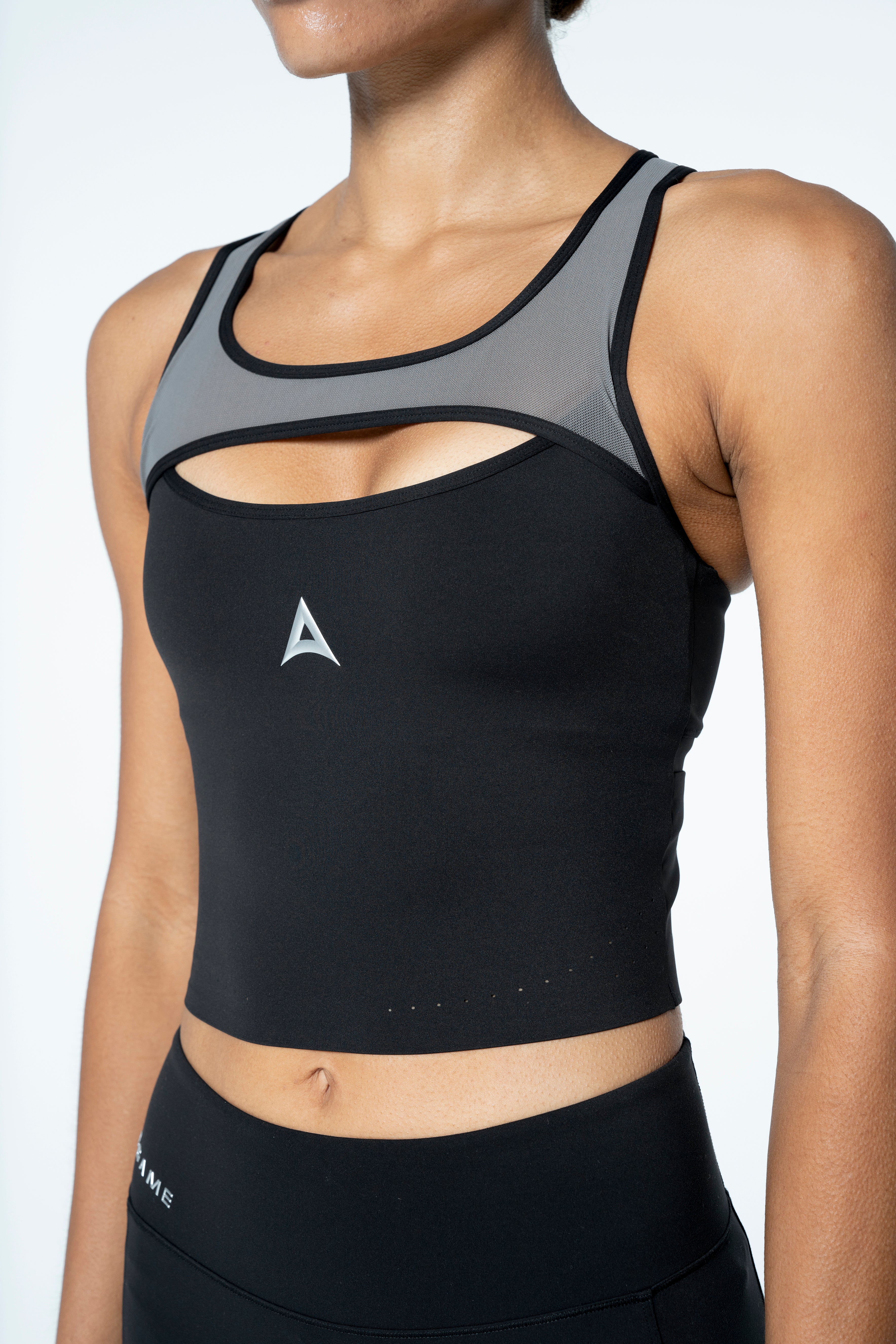 Women's Medium Support Mesh Overlay Sports Bra - Black