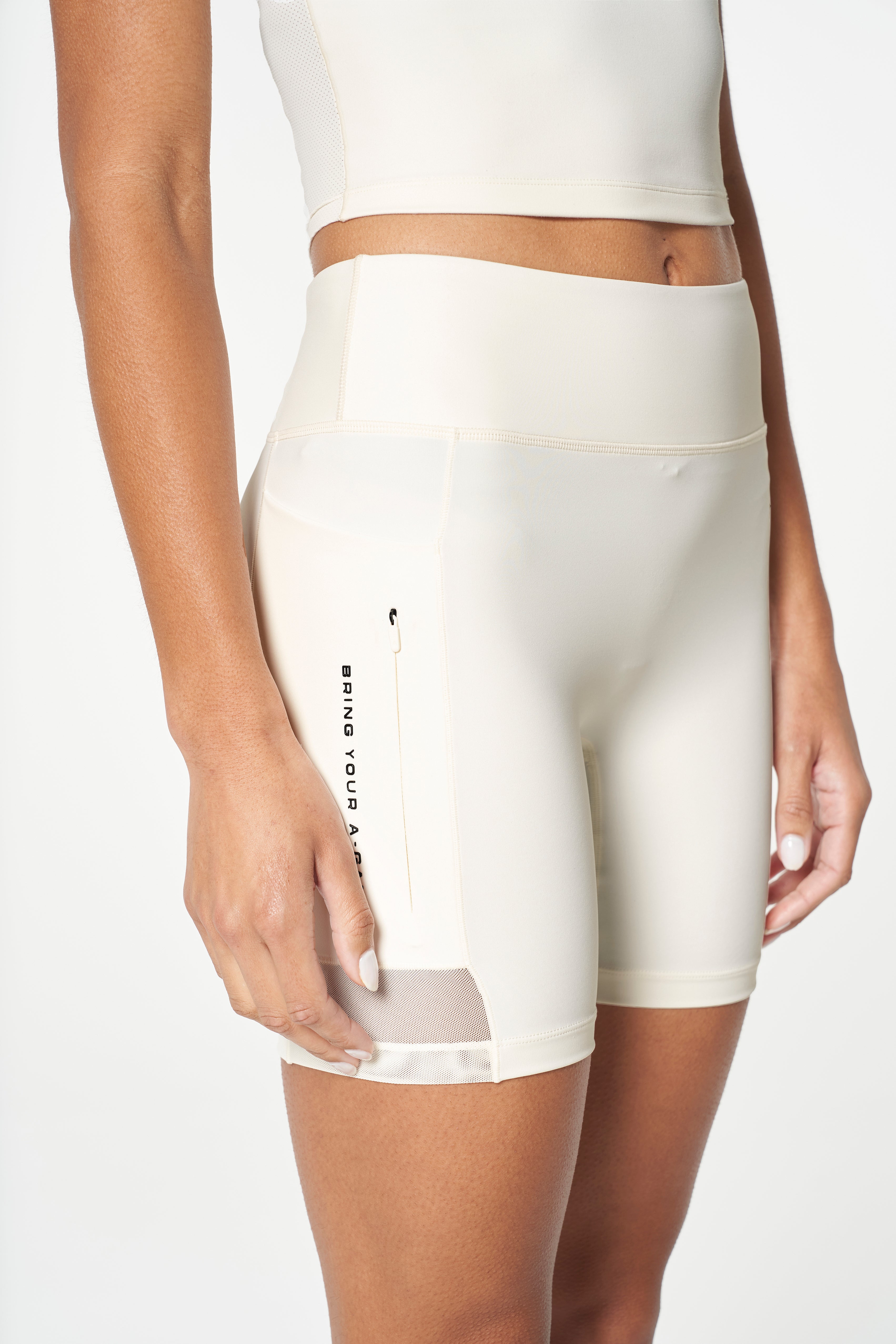 WOMENS REFLECTIVE RUNNING SHORTS - ECRU