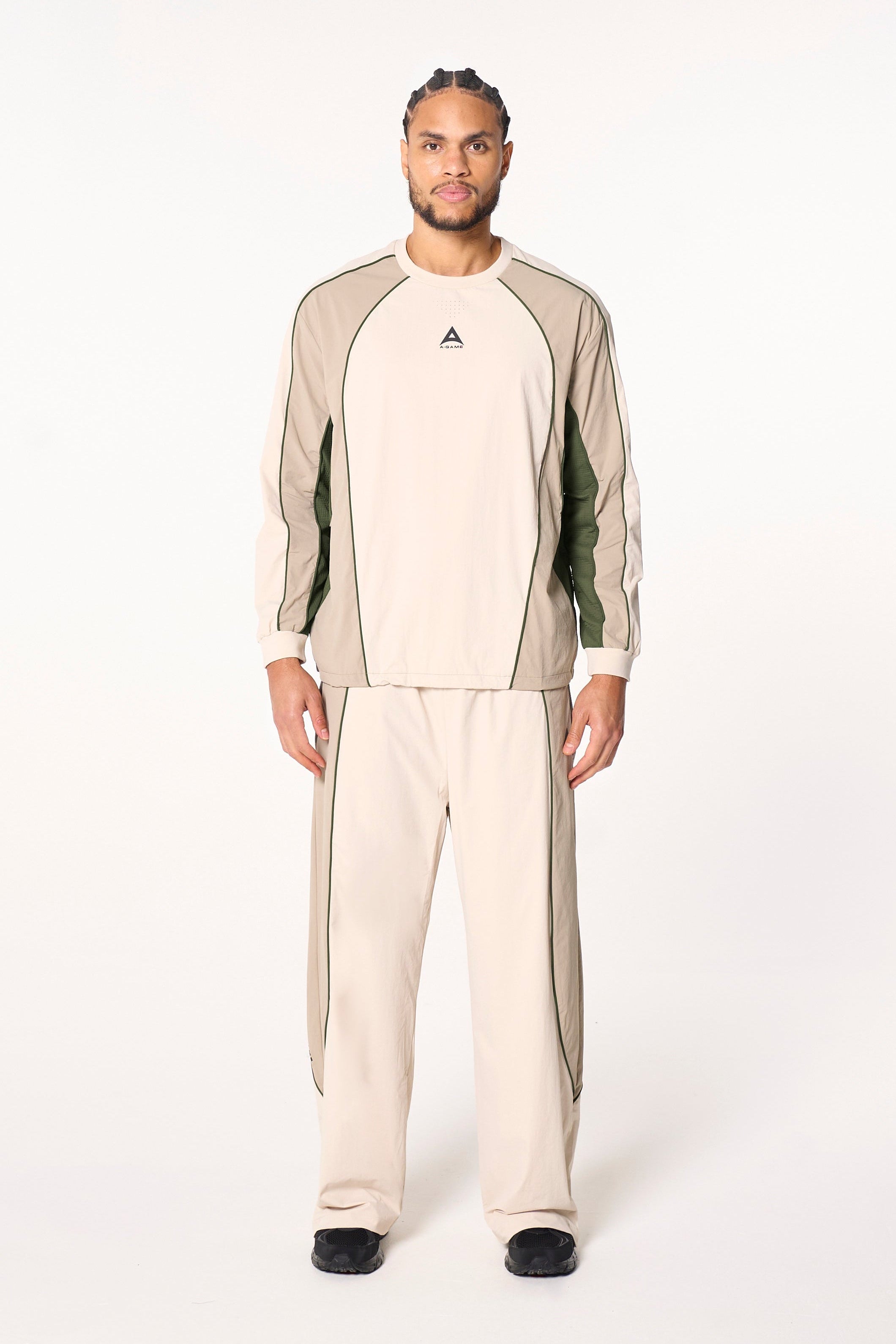 Men's Textured Track Pants - Beige / Mid Brown