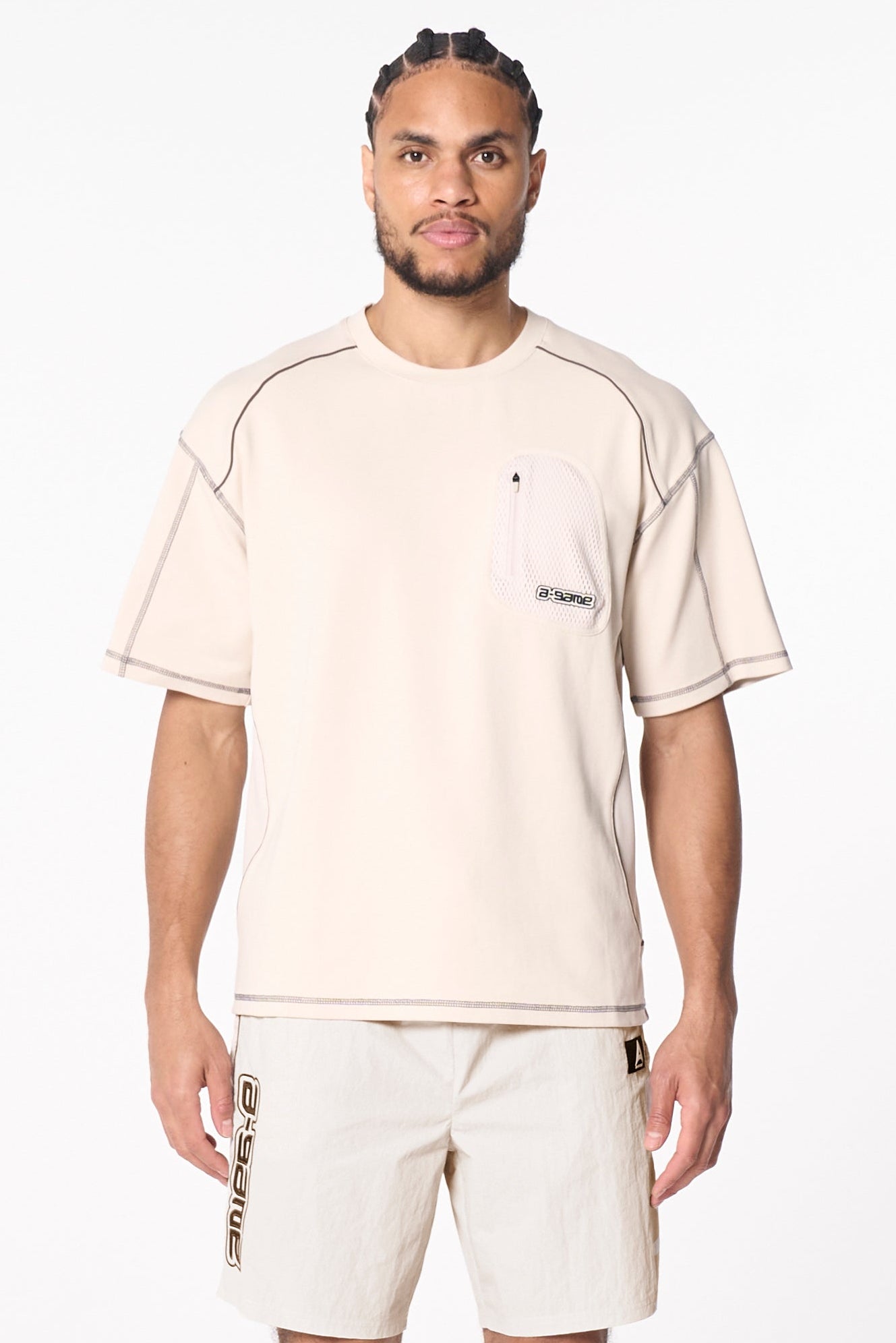 Men's Seam Detail Tech T-Shirt - Beige