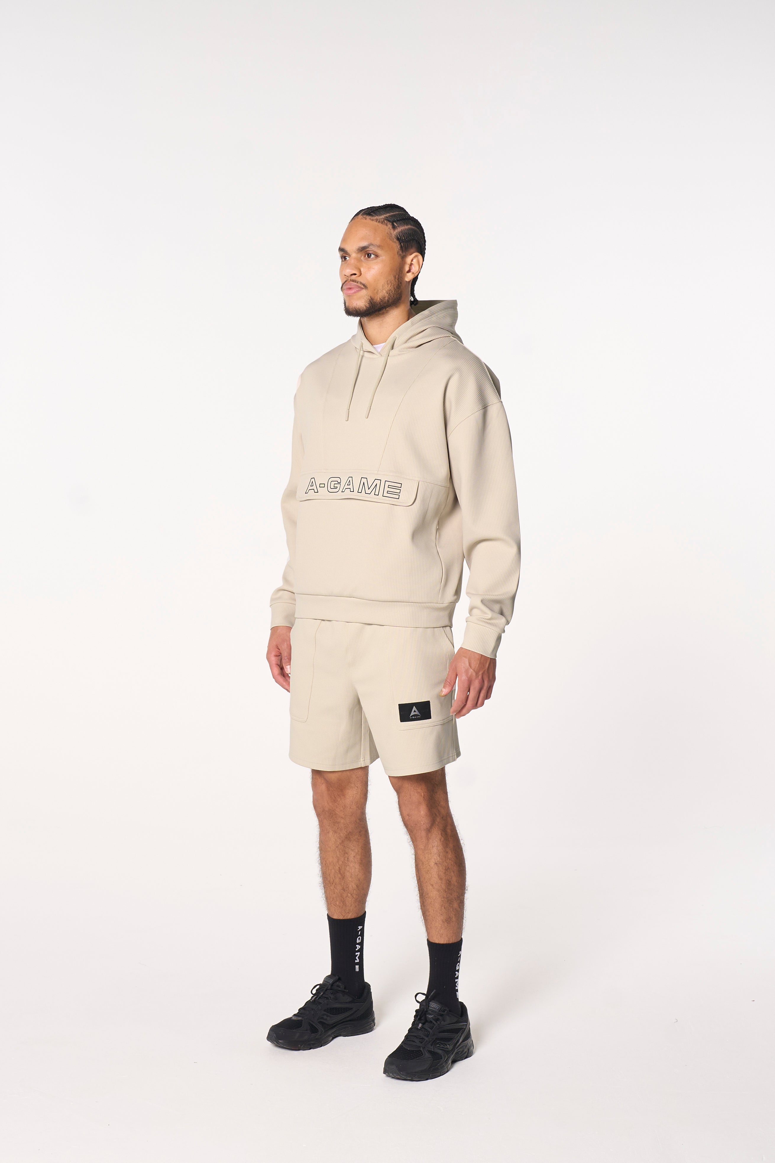 MENS LIFEWEAR WAFFLE TECH HOODIE - BEIGE
