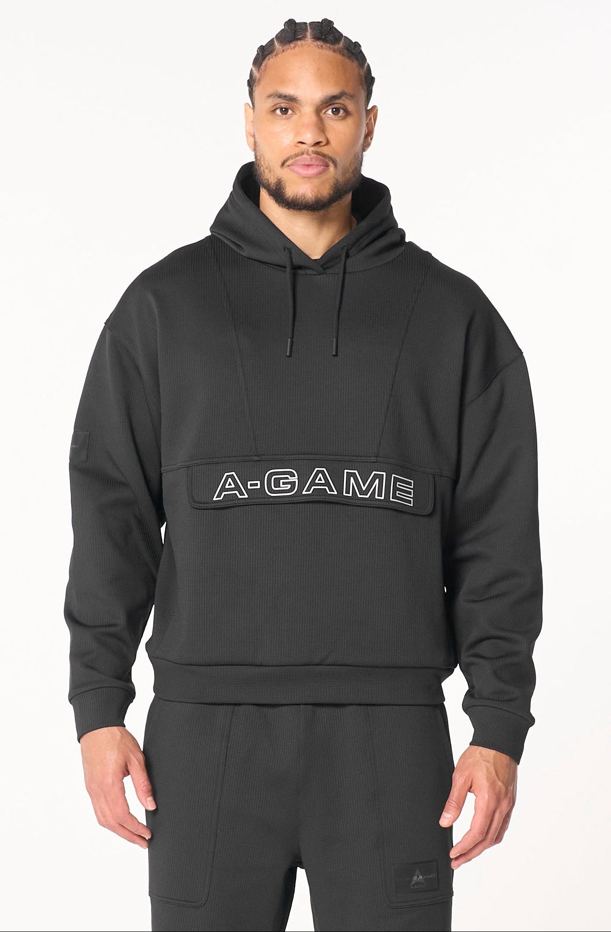 MENS LIFEWEAR WAFFLE TECH HOODIE - BLACK