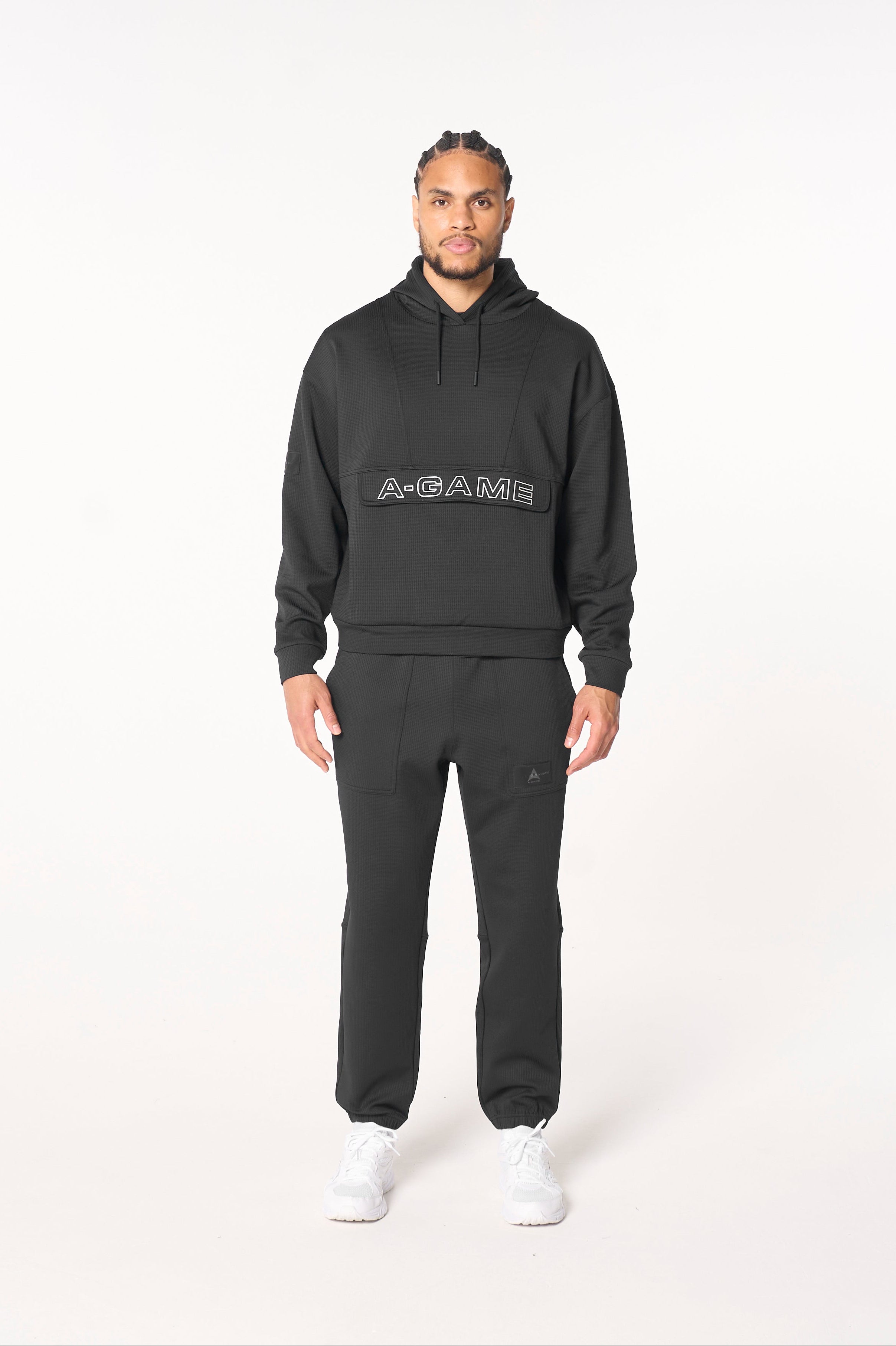 MENS LIFEWEAR WAFFLE TECH JOGGERS - BLACK