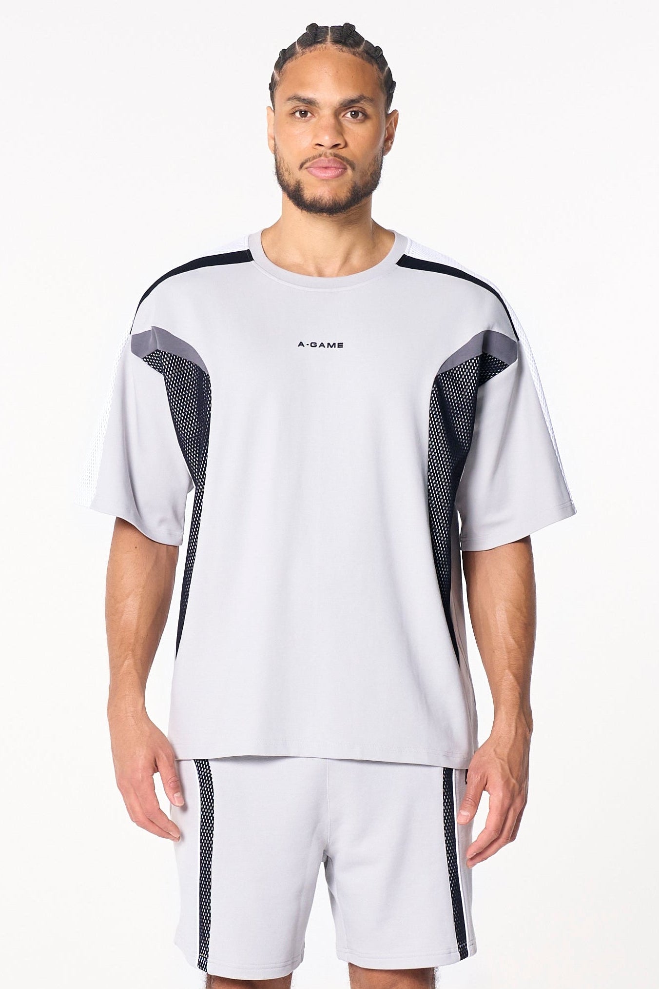 MENS LIFEWEAR PANELLED MESH SPORT T-SHIRT - GREY / BLACK