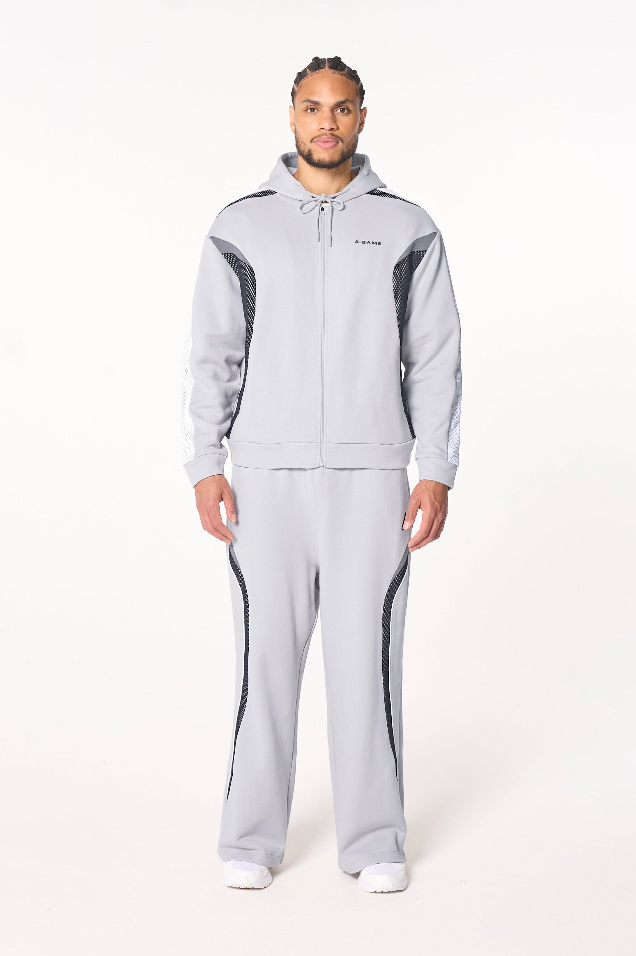 Men's Mesh Panelled Straight Leg Sweat Pants - Grey / Black