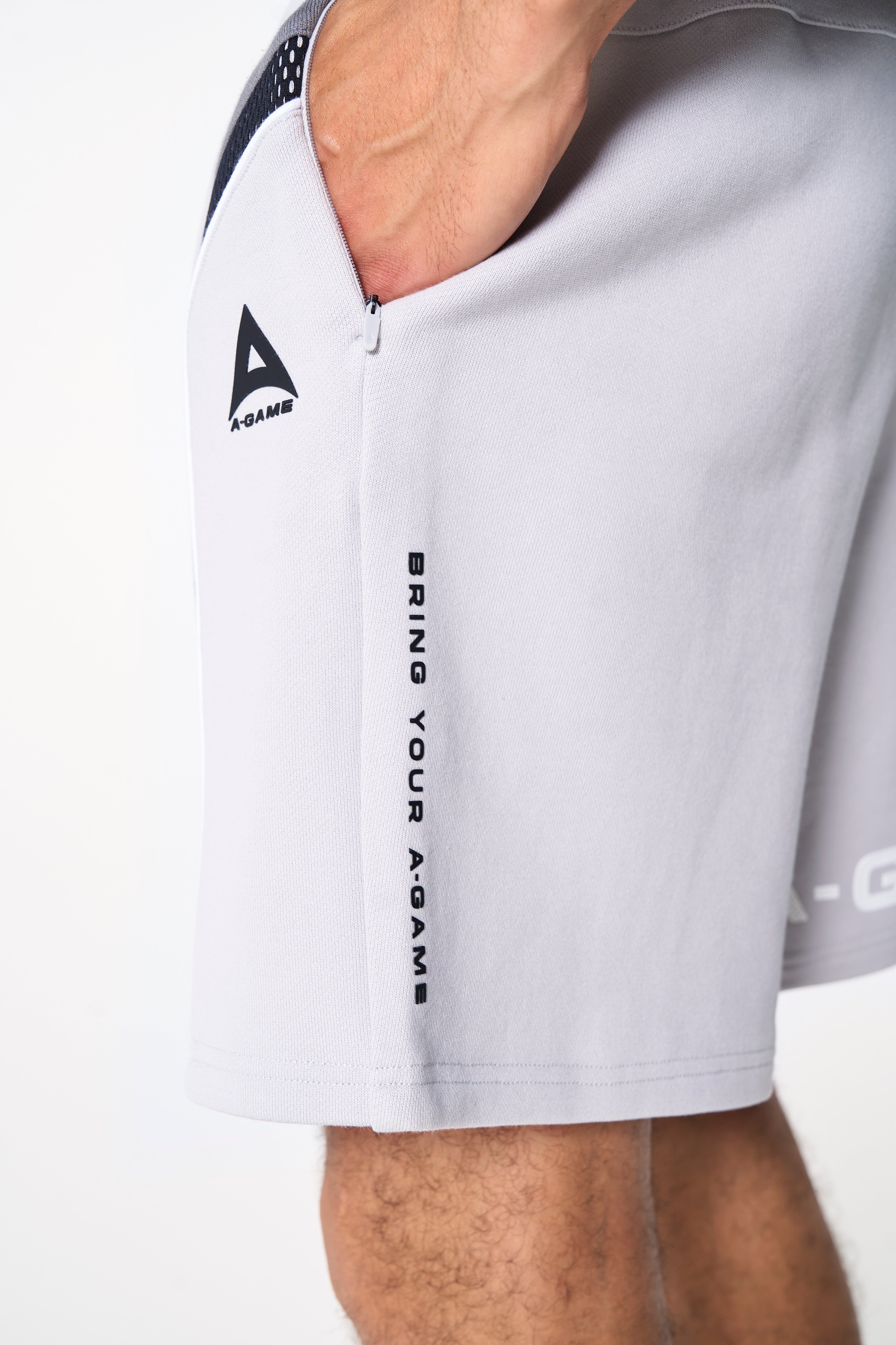 MENS LIFEWEAR MESH PANELLED SWEAT SHORTS - GREY / BLACK