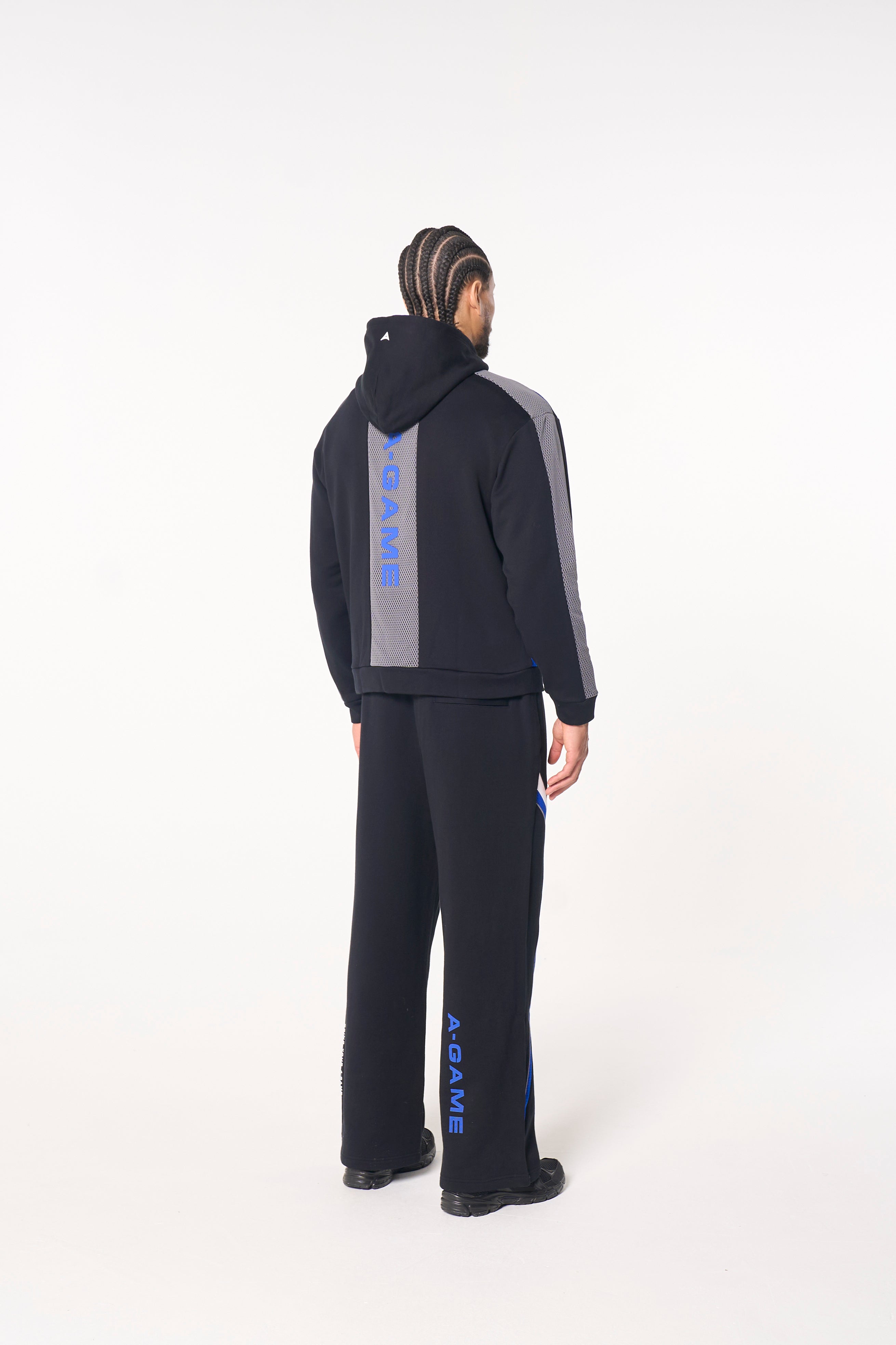 MENS LIFEWEAR PANELLED MESH SPORT ZIP THROUGH HOODIE - BLACK / COBALT BLUE