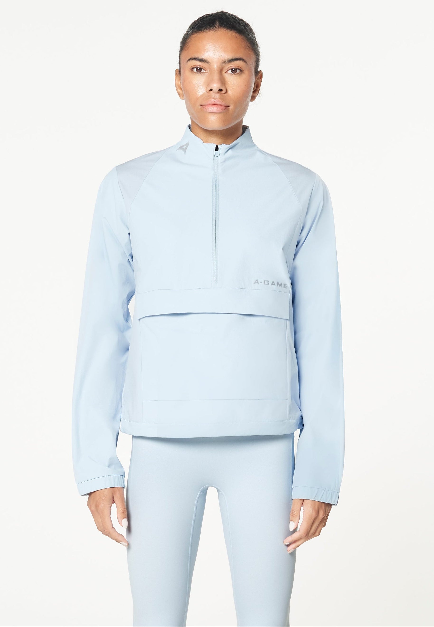 WOMENS HALF ZIP PULL OVER JACKET - PALE BLUE