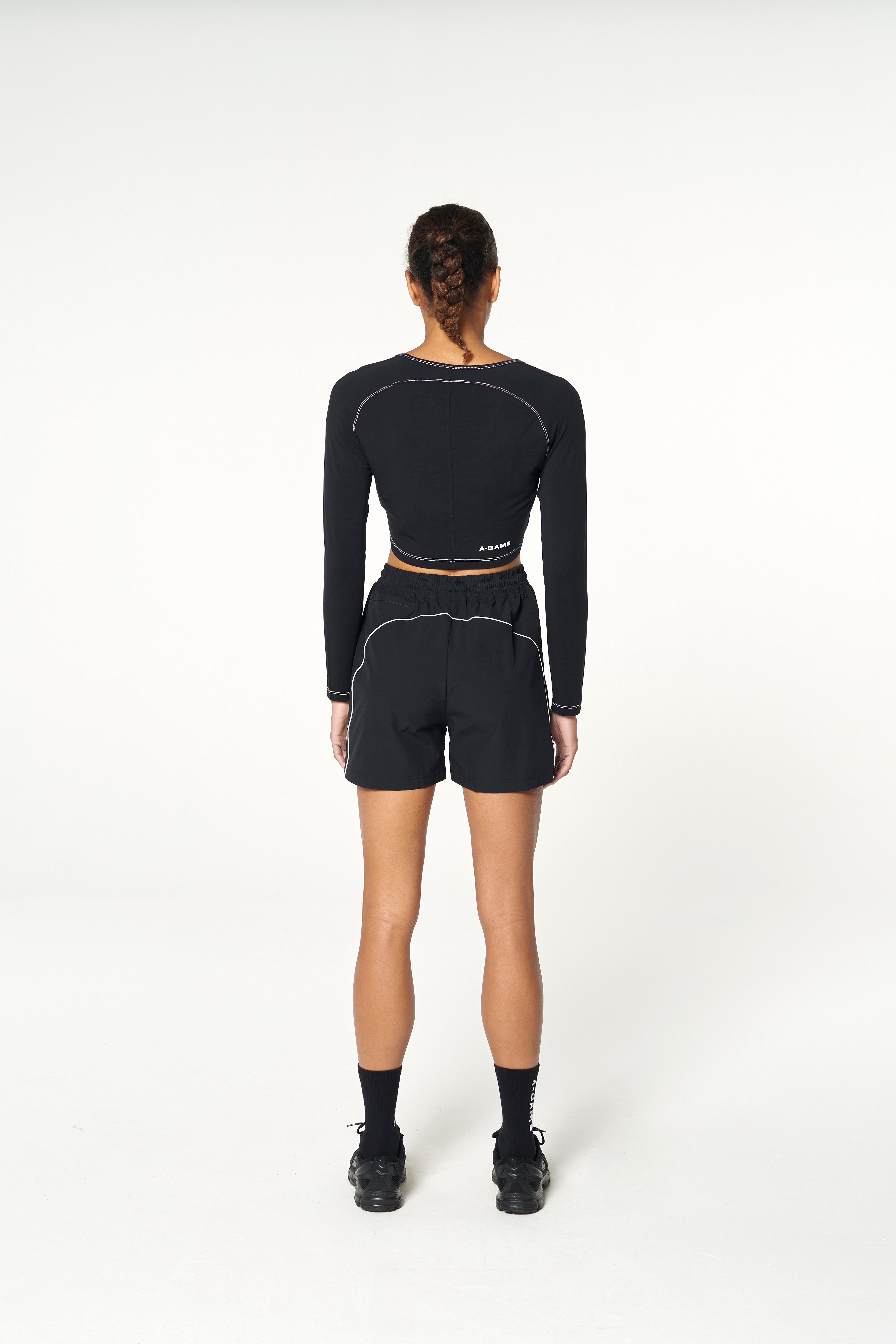 WOMENS LIFEWEAR RUCHED FRONT LONG SLEEVE - BLACK