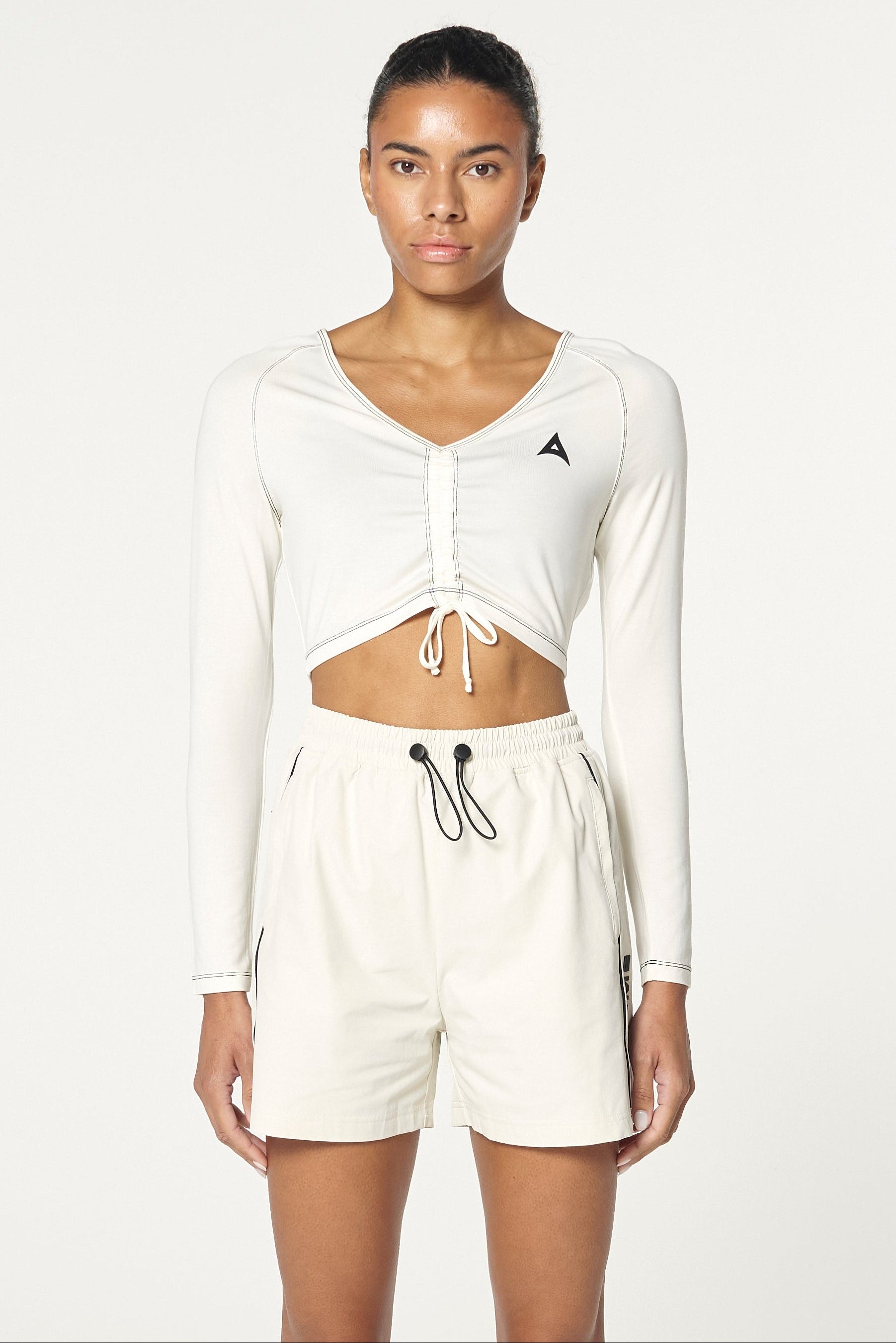 WOMENS LIFEWEAR RUCHED FRONT LONG SLEEVE - ECRU