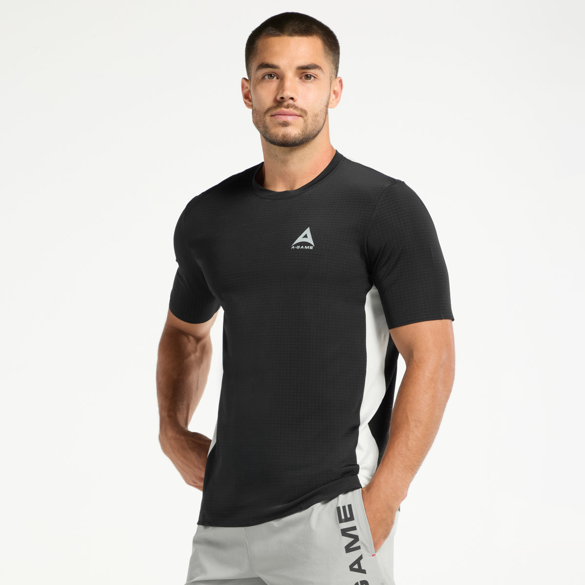 Men's Panelled Training T-Shirt - Black/Lt Grey