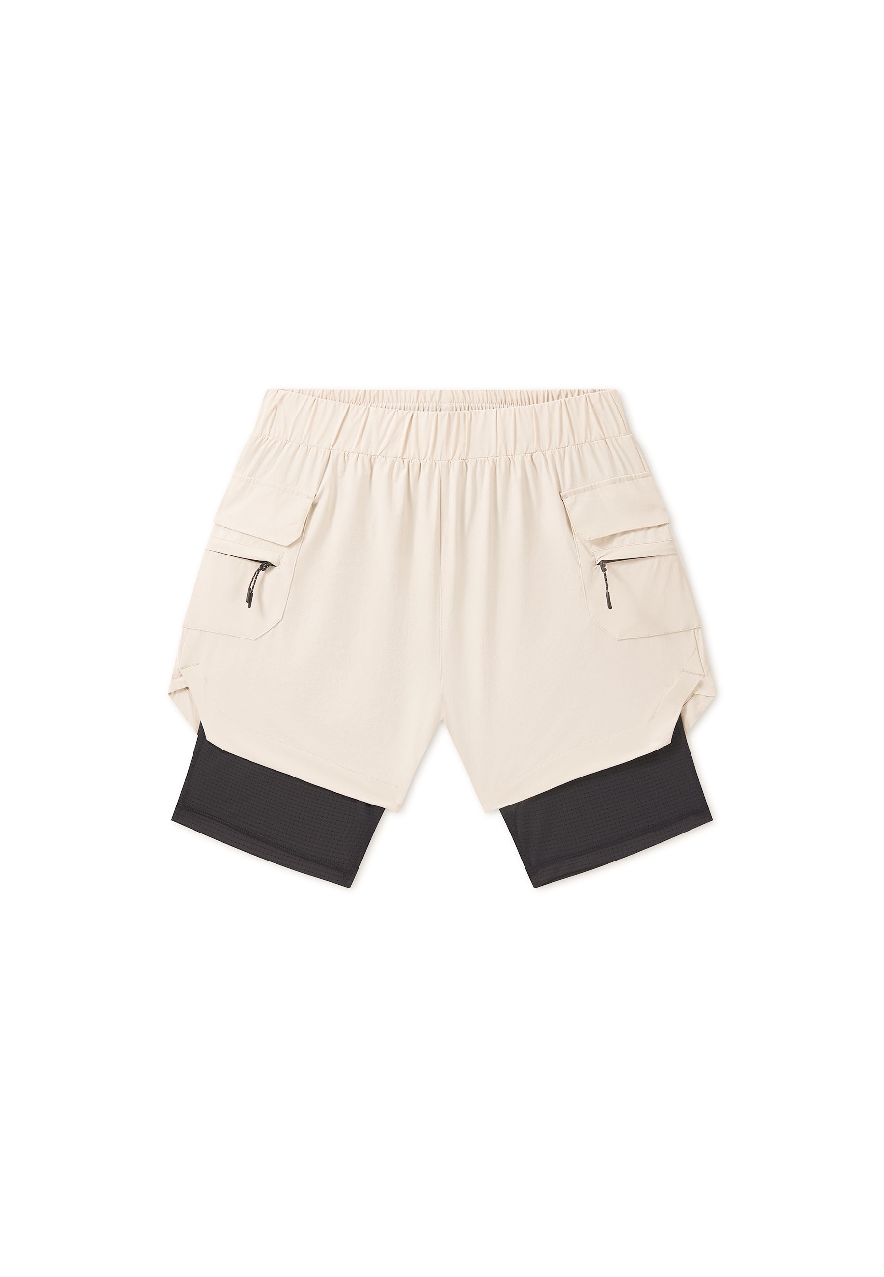 Men's 2-in-1 Cargo Shorts - Beige / Black