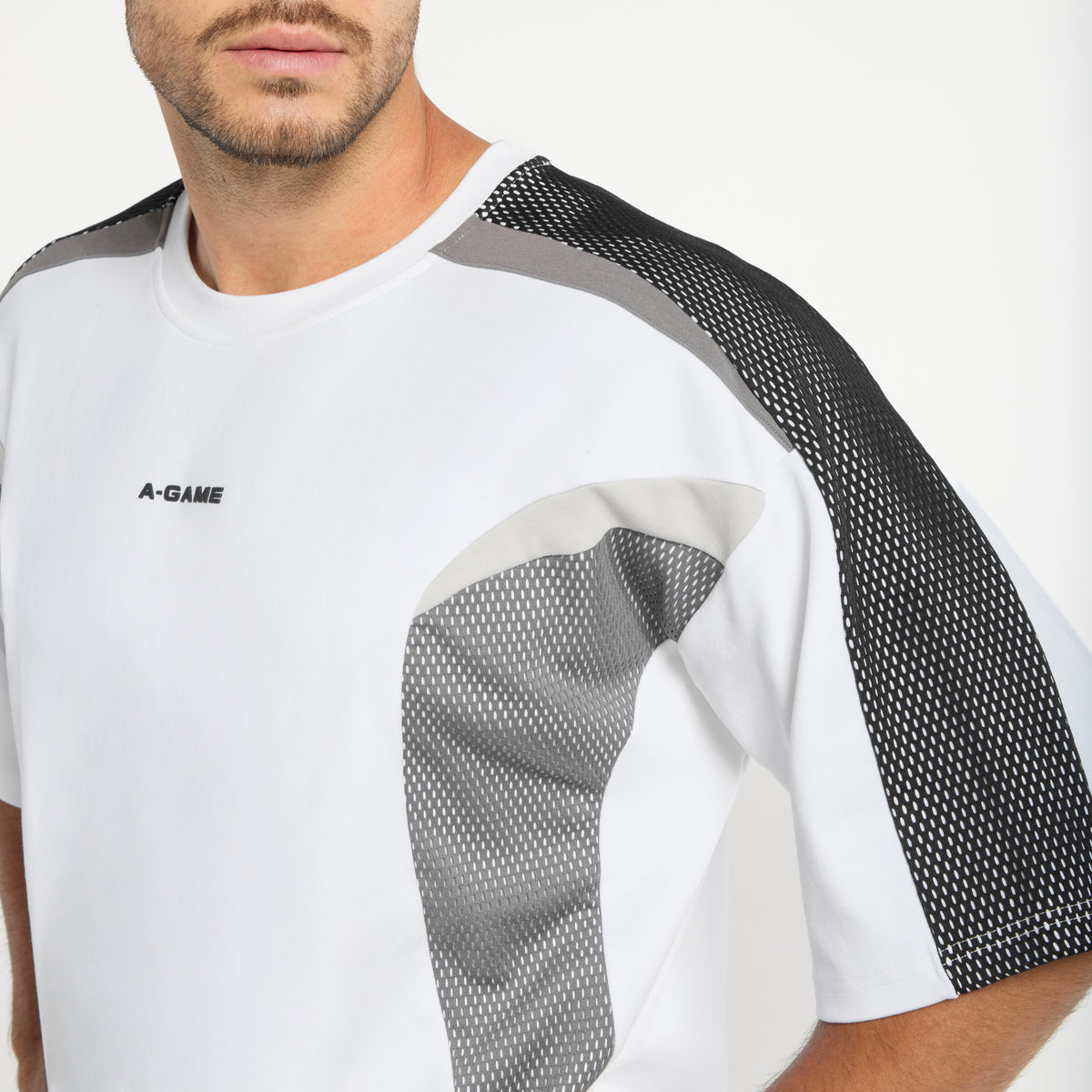 Men's Panelled Mesh Sport T-Shirt - Grey / Black
