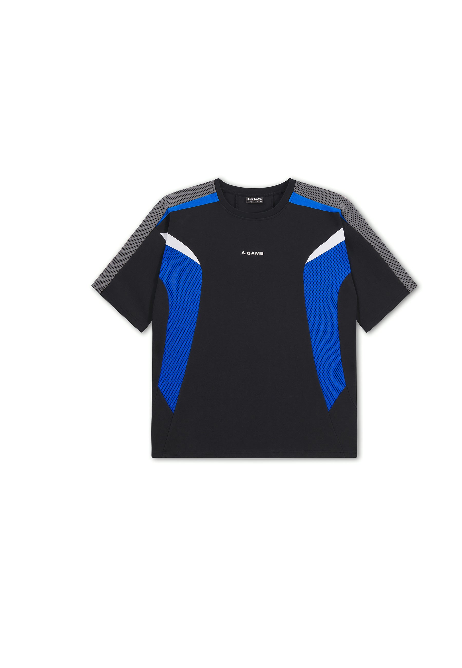 MENS LIFEWEAR PANELLED MESH SPORT T-SHIRT - BLACK / COBALT BLUE