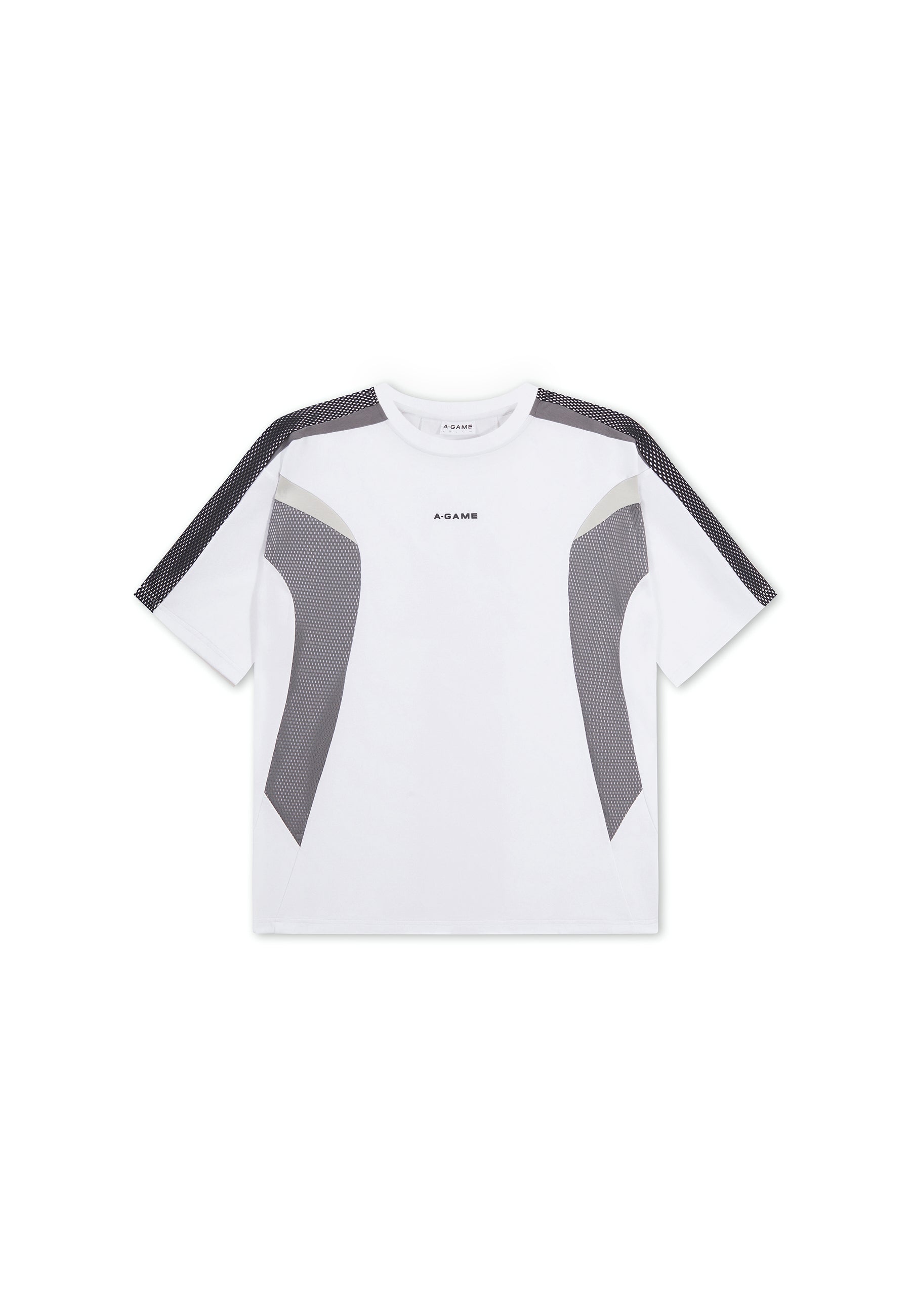 MENS LIFEWEAR PANELLED MESH SPORT T-SHIRT - WHITE / CHARCOAL